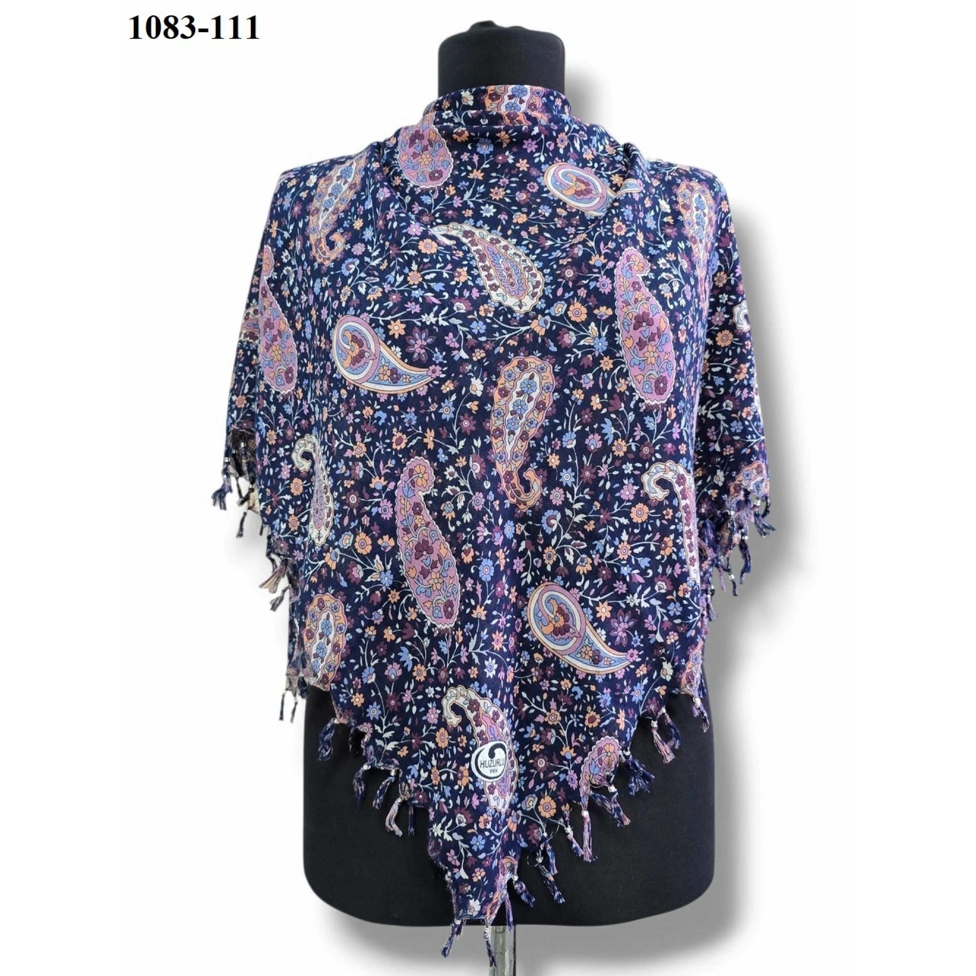 Huzurlu İpek Desenli Sökme Boncuklu Eşarp 1083-111
