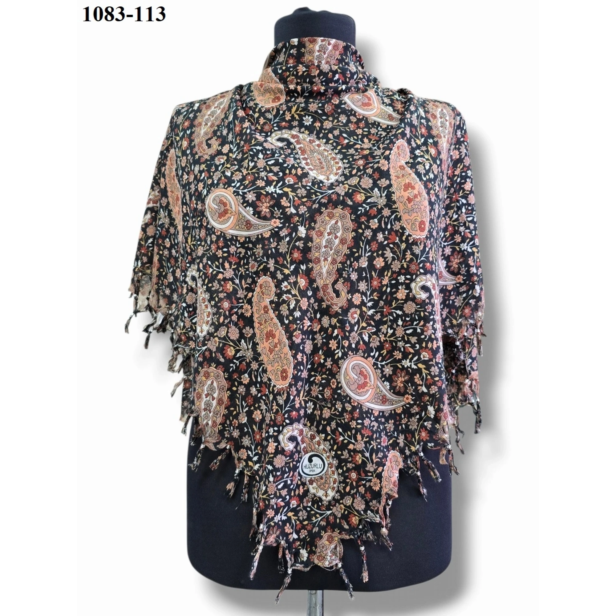 Huzurlu İpek Desenli Sökme Boncuklu Eşarp 1083-113