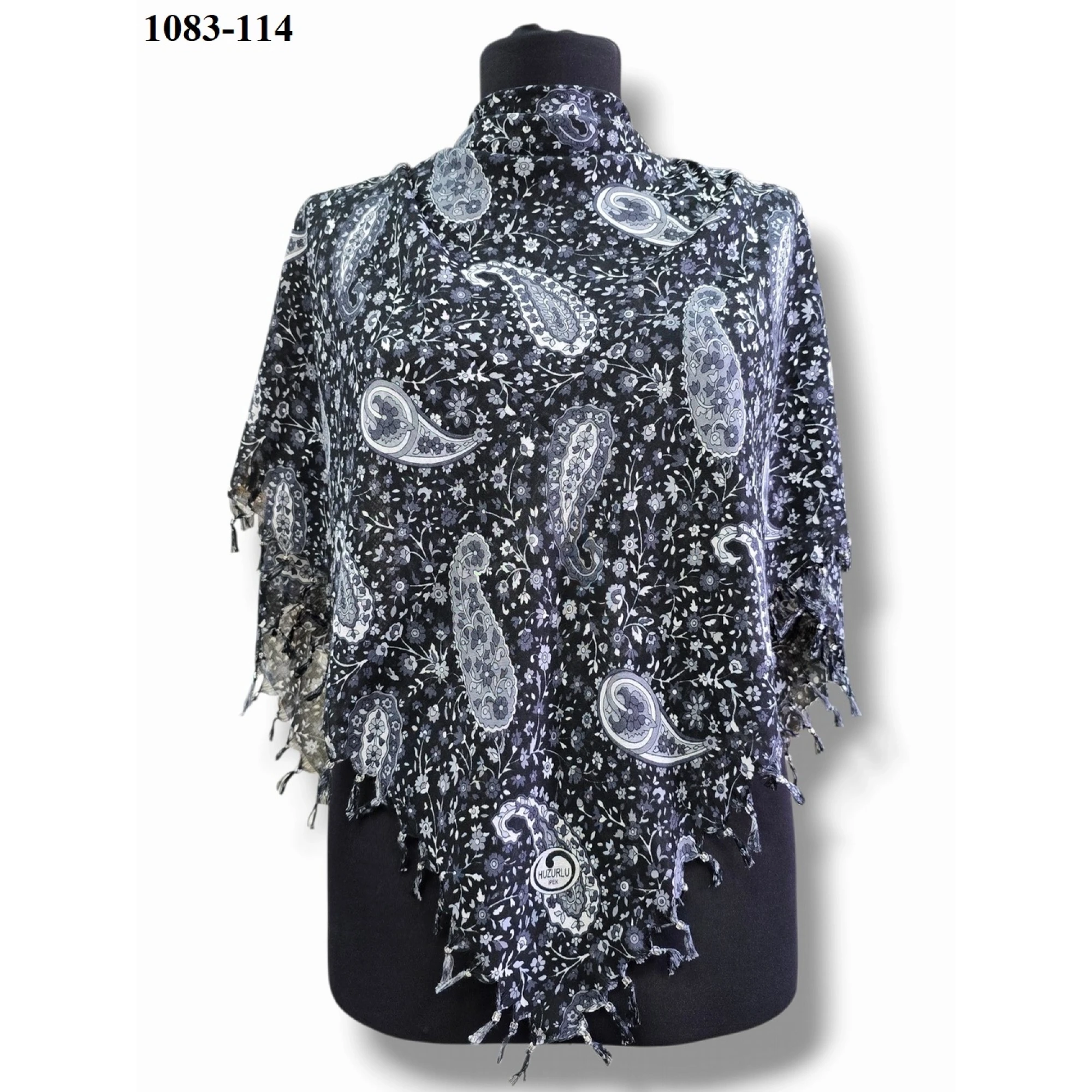 Huzurlu İpek Desenli Sökme Boncuklu Eşarp 1083-114