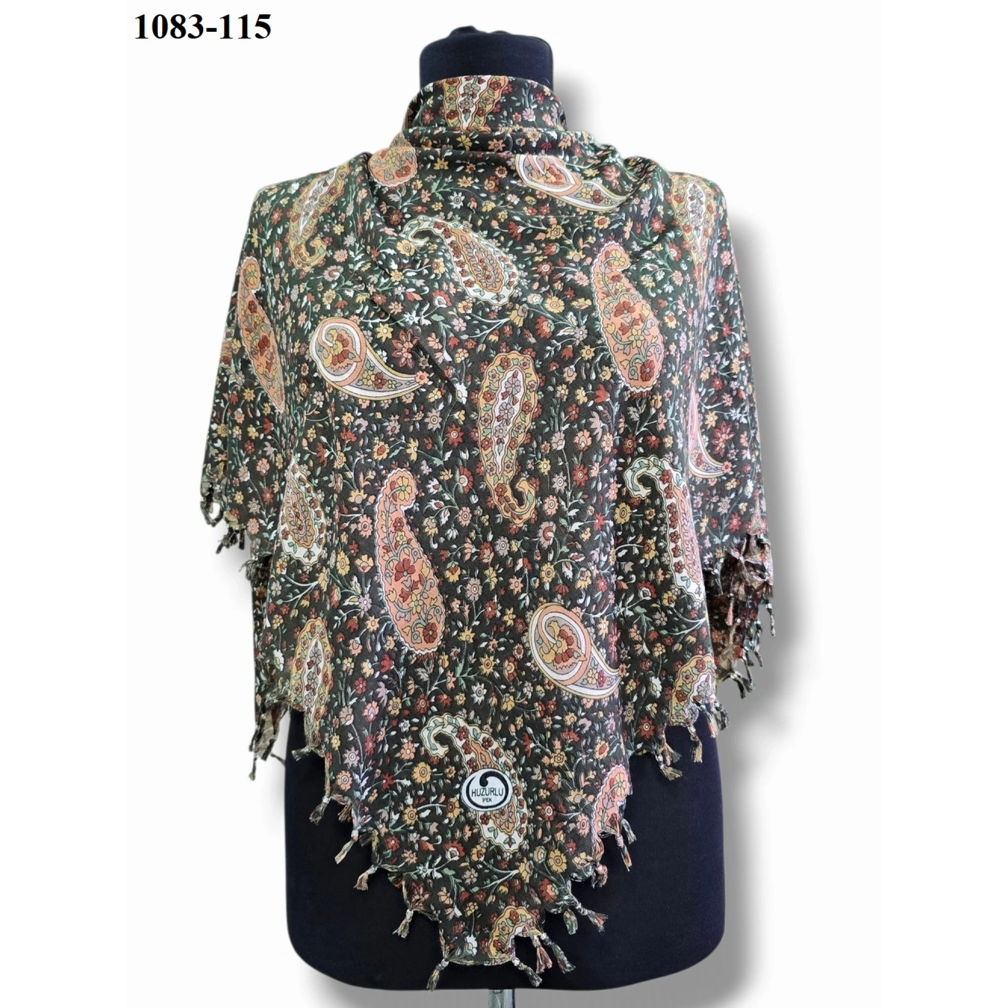 Huzurlu İpek Desenli Sökme Boncuklu Eşarp 1083-115