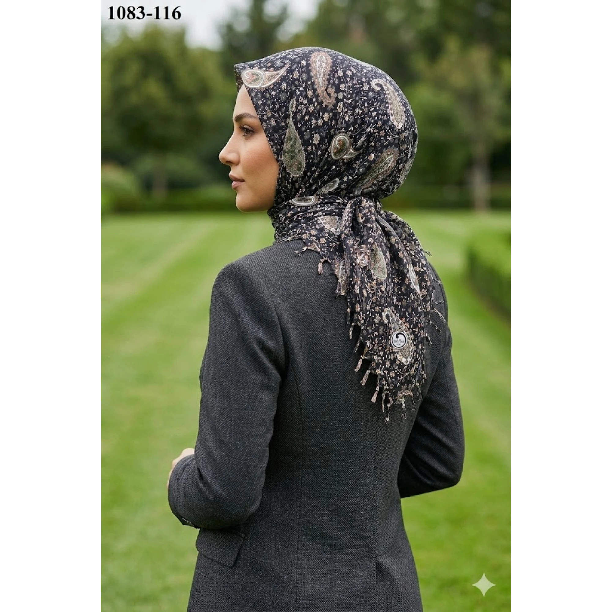 Huzurlu İpek Desenli Sökme Boncuklu Eşarp 1083-116