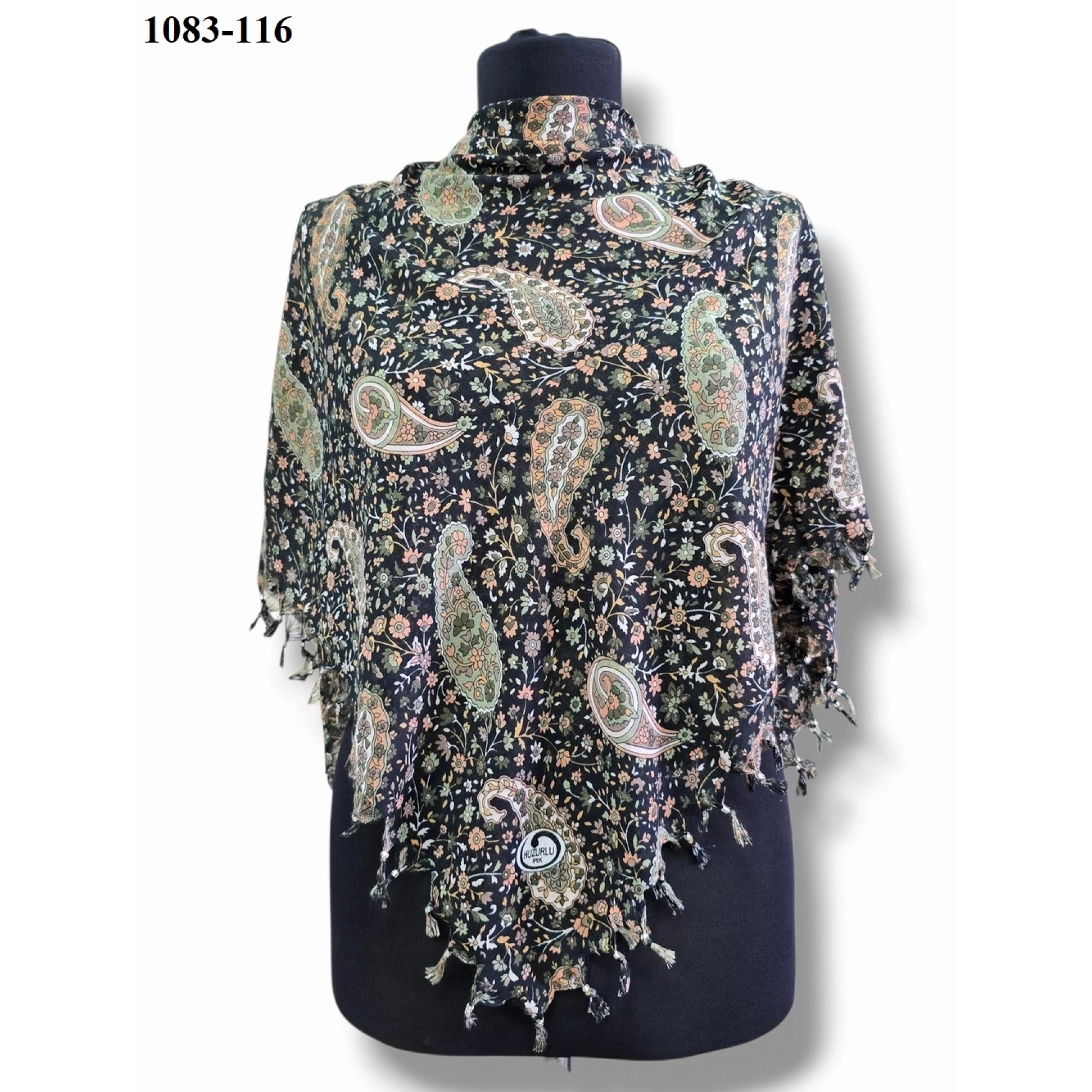 Huzurlu İpek Desenli Sökme Boncuklu Eşarp 1083-116