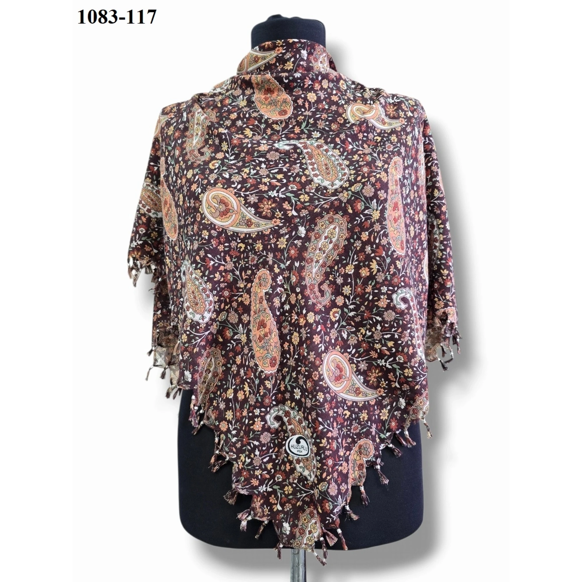 Huzurlu İpek Desenli Sökme Boncuklu Eşarp 1083-117