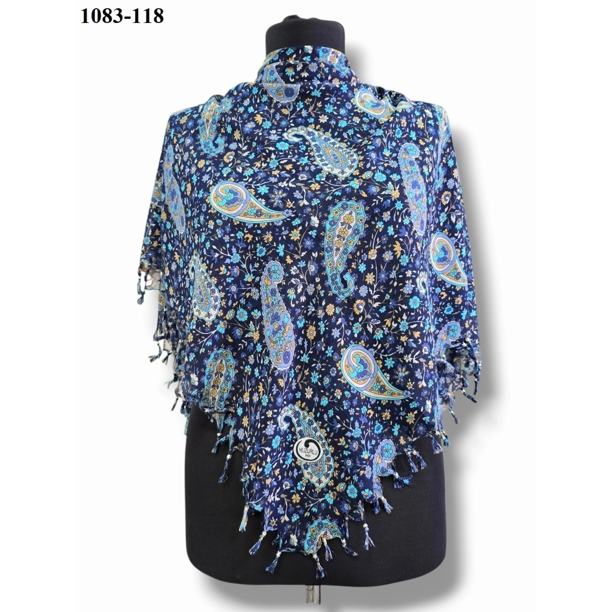 Huzurlu İpek Desenli Sökme Boncuklu Eşarp 1083-118