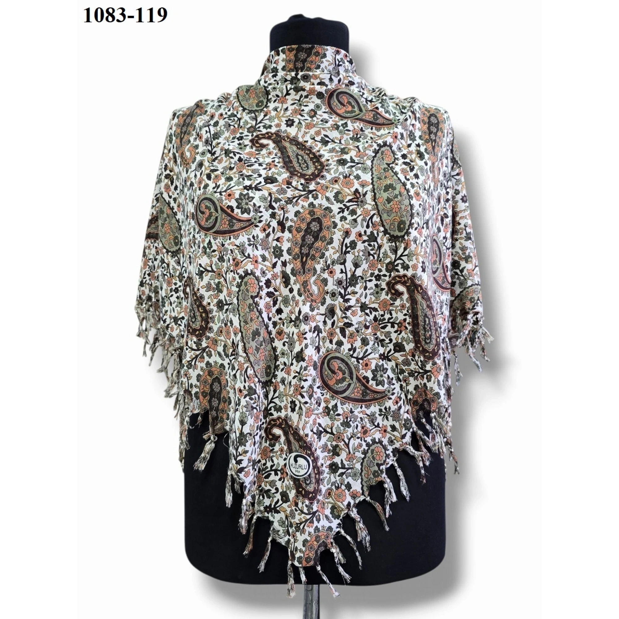 Huzurlu İpek Desenli Sökme Boncuklu Eşarp 1083-119