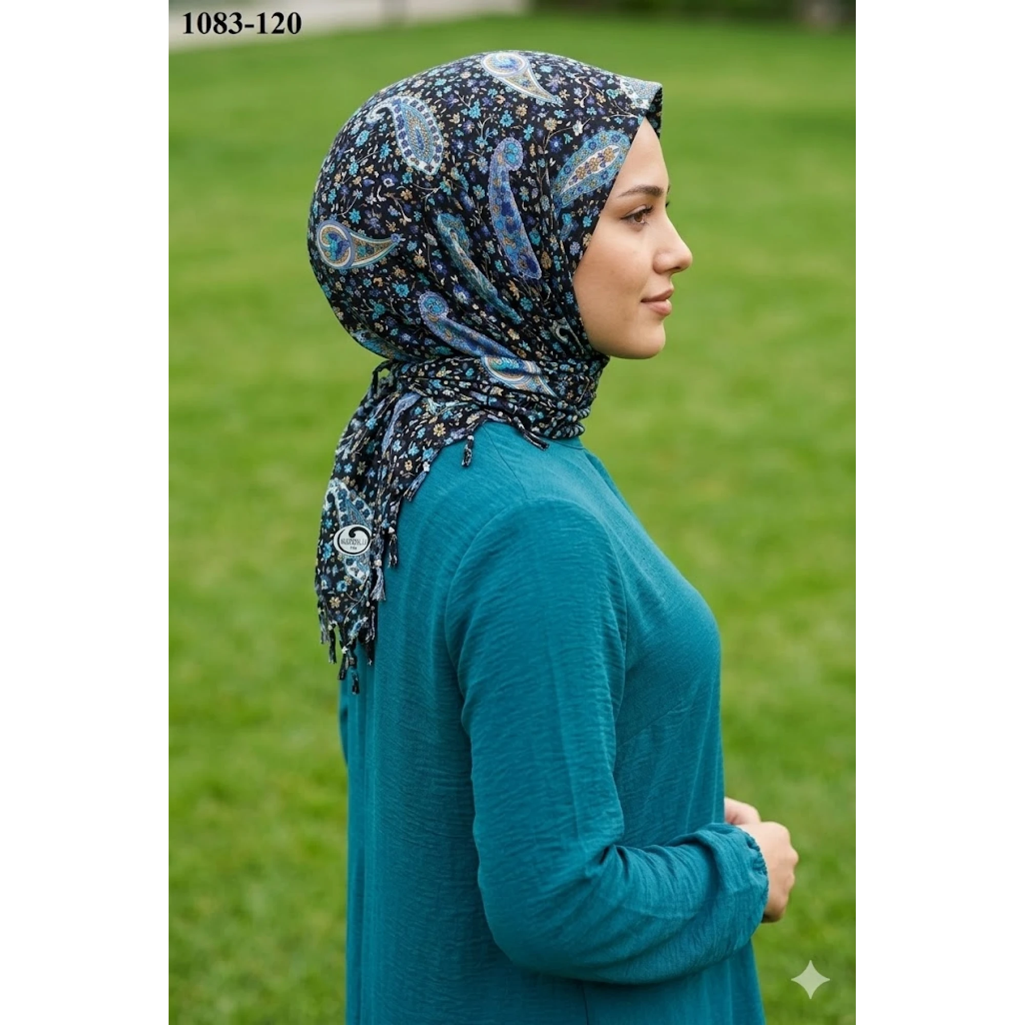 Huzurlu İpek Desenli Sökme Boncuklu Eşarp 1083-120