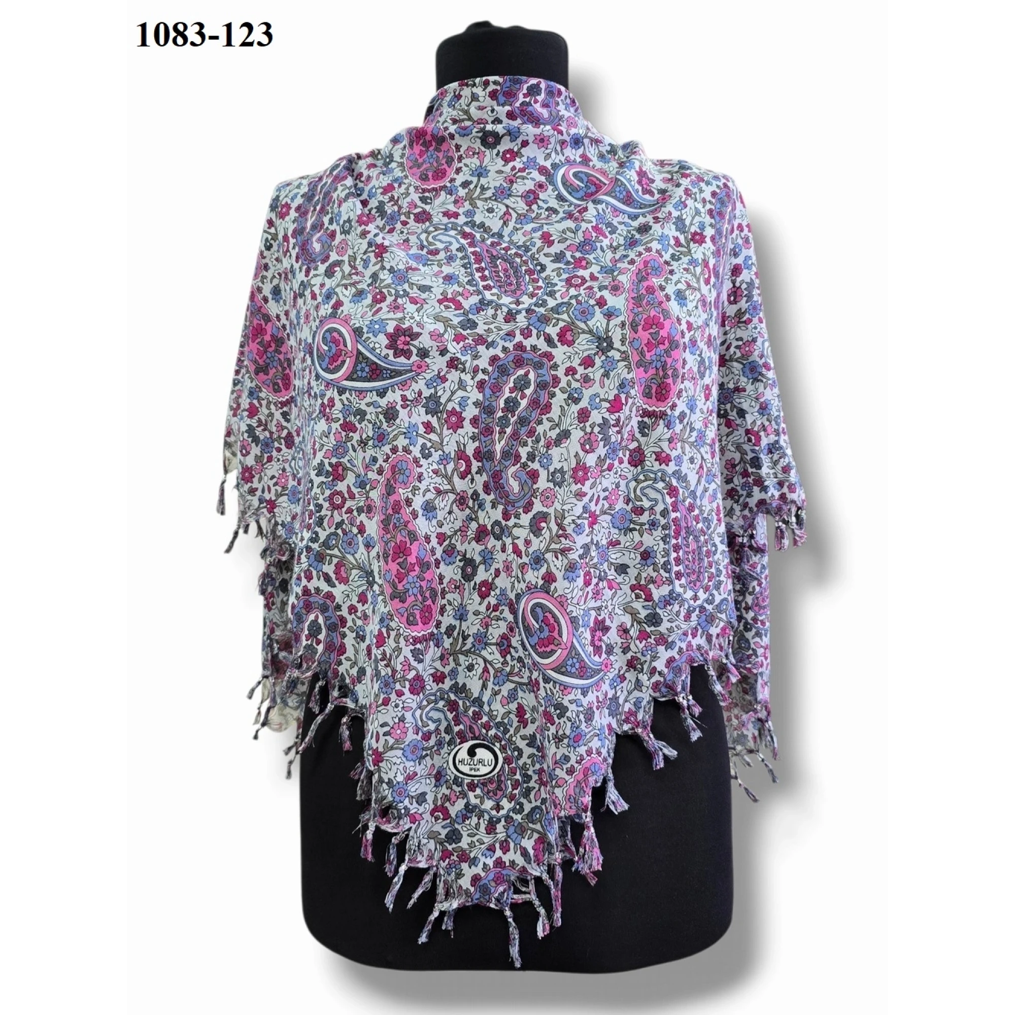 Huzurlu İpek Desenli Sökme Boncuklu Eşarp 1083-123