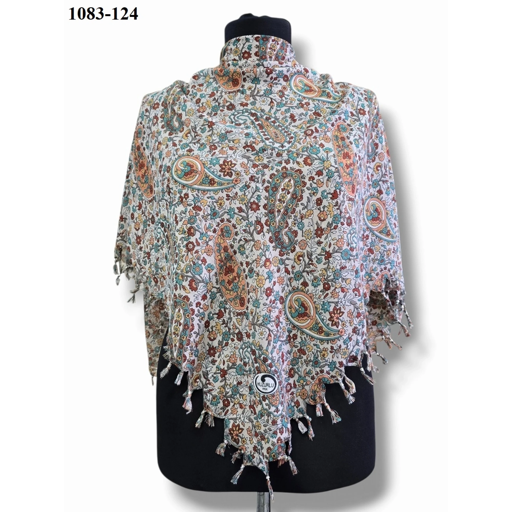 Huzurlu İpek Desenli Sökme Boncuklu Eşarp 1083-124
