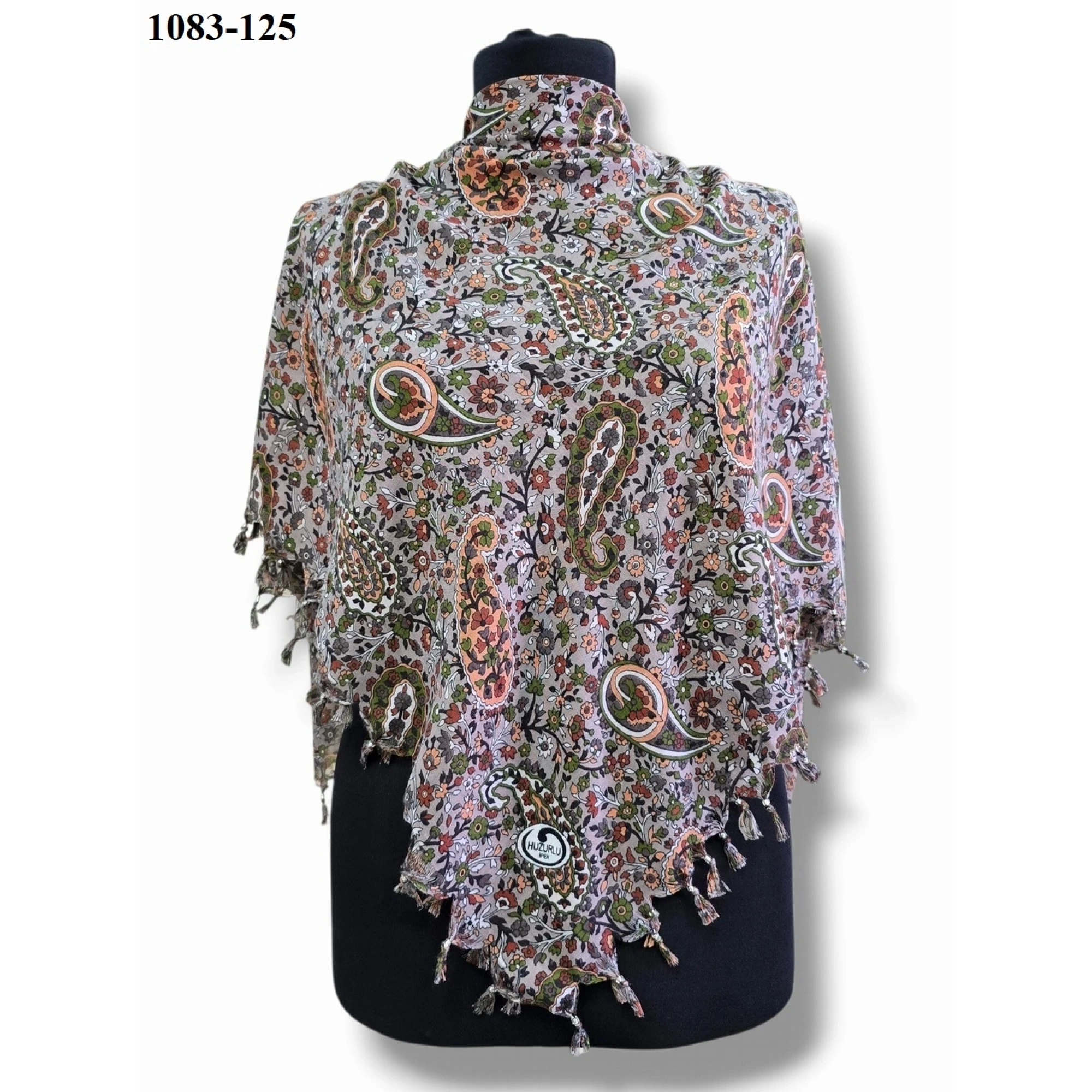 Huzurlu İpek Desenli Sökme Boncuklu Eşarp 1083-125