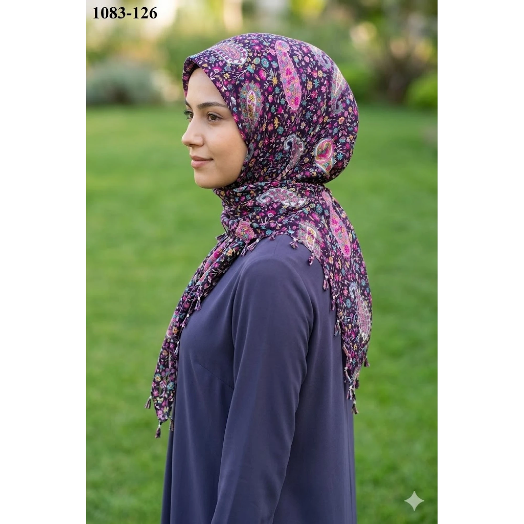 Huzurlu İpek Desenli Sökme Boncuklu Eşarp 1083-126