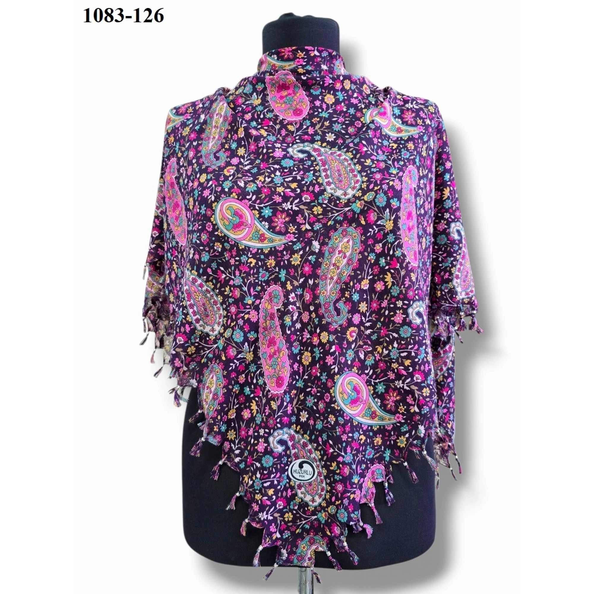 Huzurlu İpek Desenli Sökme Boncuklu Eşarp 1083-126
