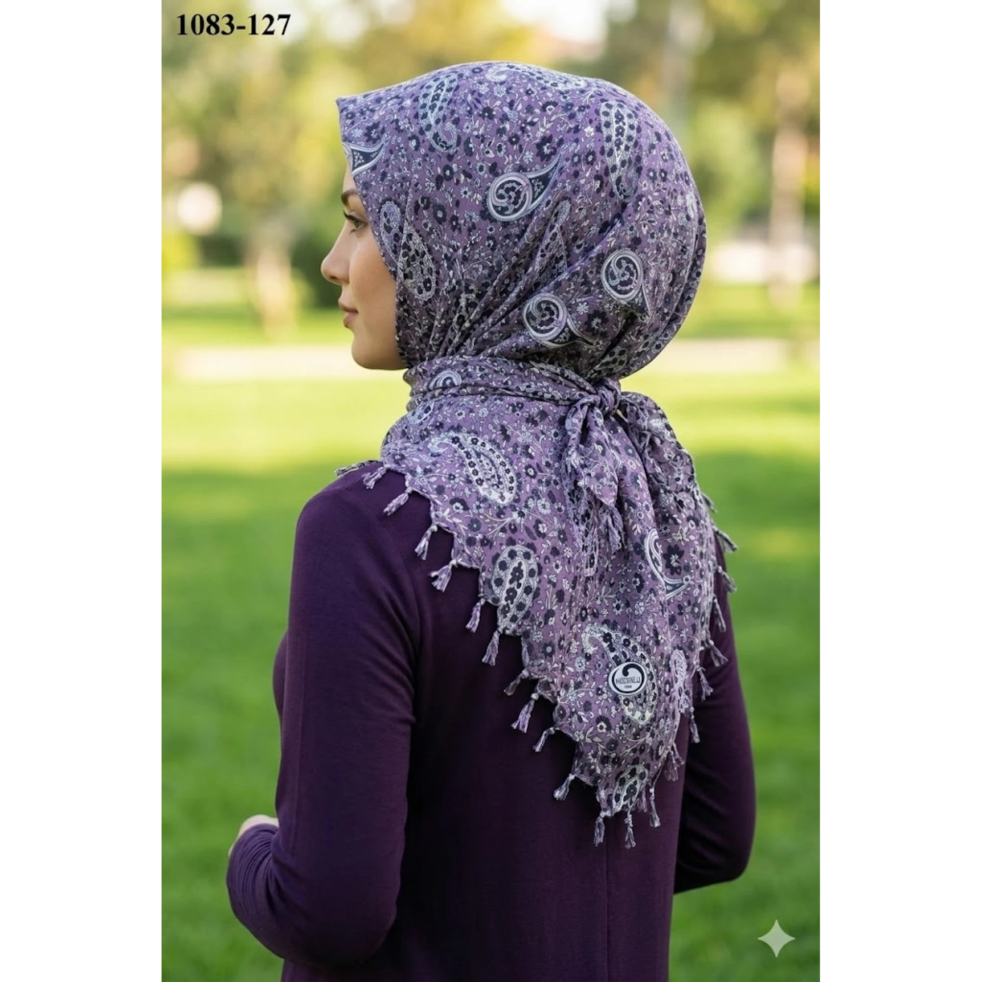 Huzurlu İpek Desenli Sökme Boncuklu Eşarp 1083-127