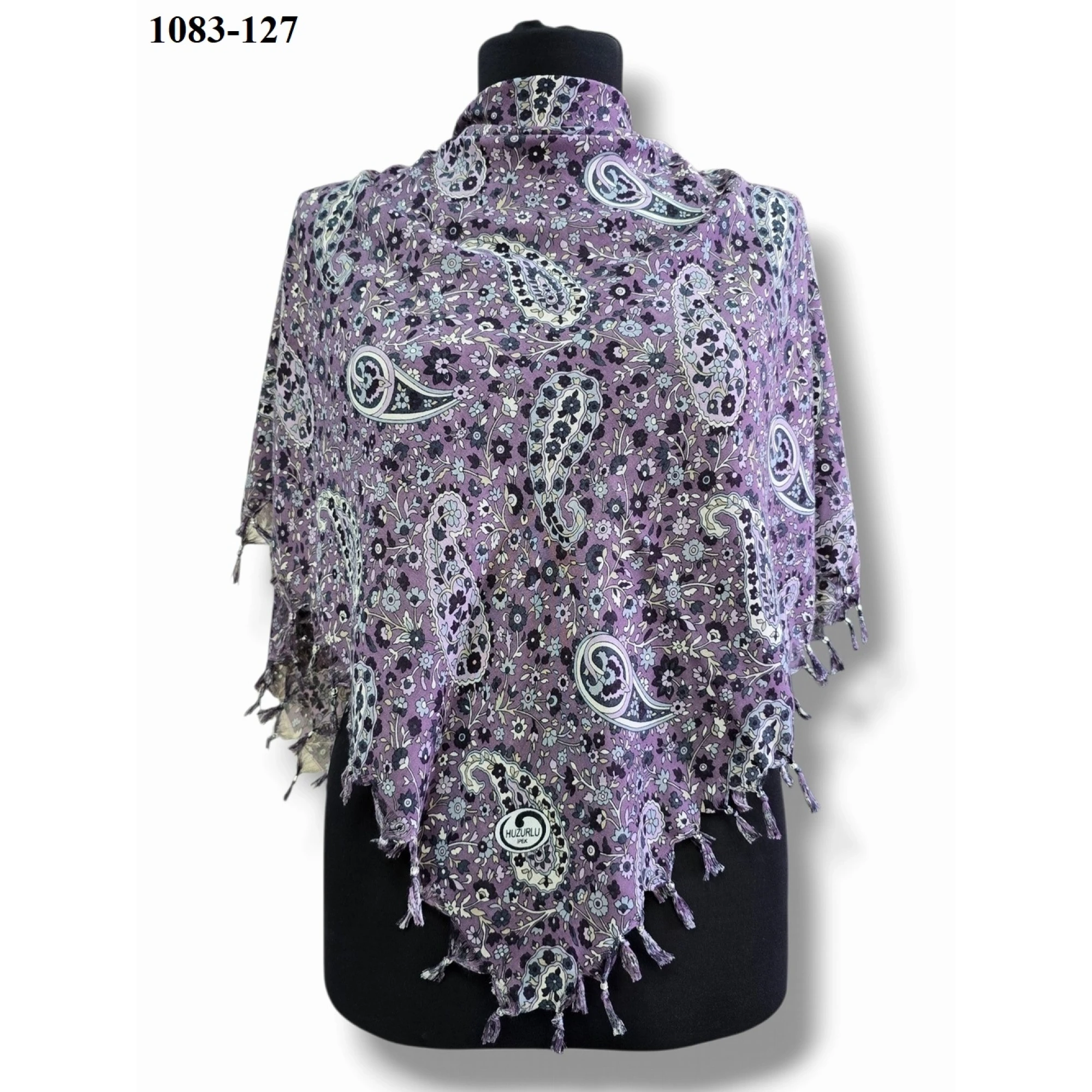 Huzurlu İpek Desenli Sökme Boncuklu Eşarp 1083-127