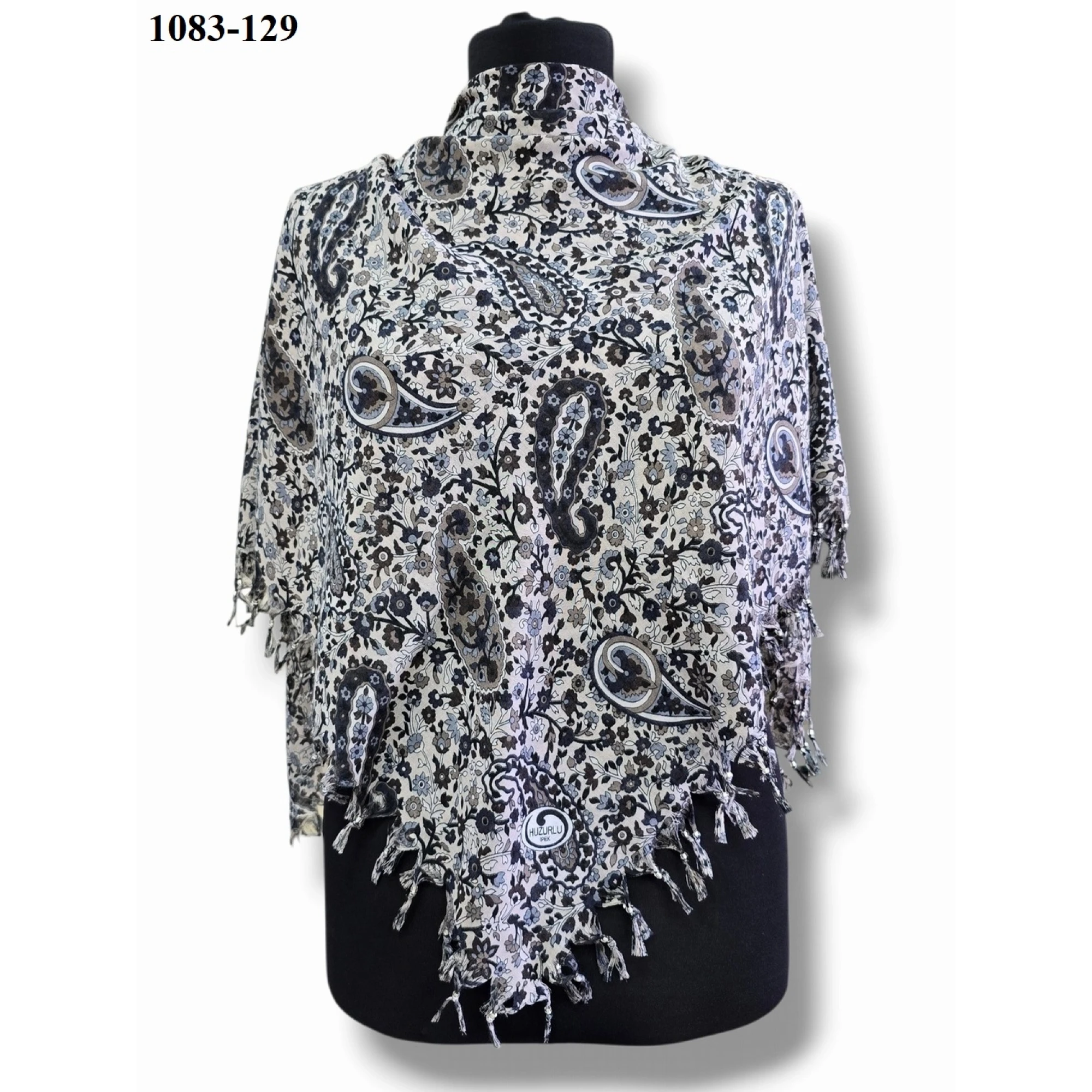 Huzurlu İpek Desenli Sökme Boncuklu Eşarp 1083-129