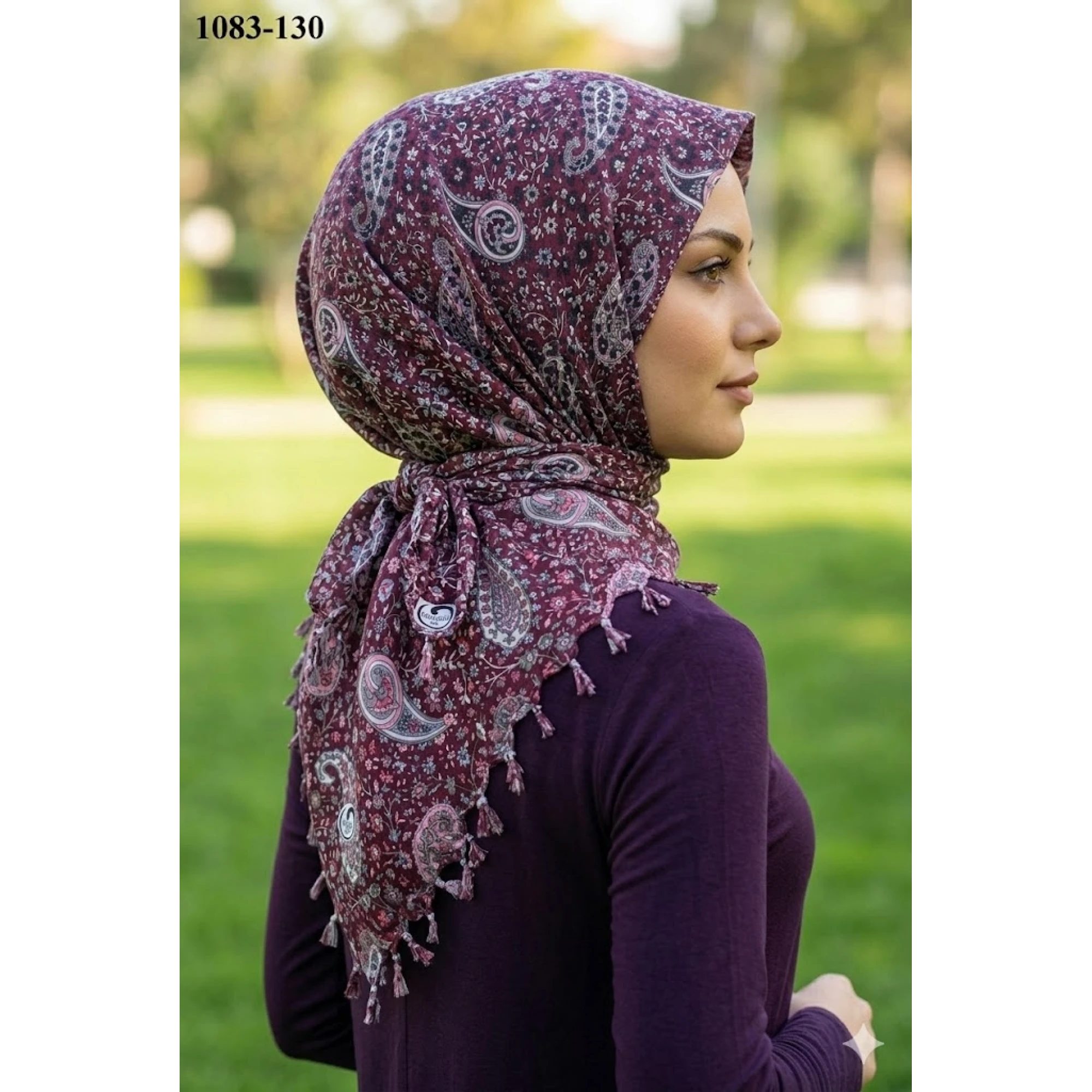 Huzurlu İpek Desenli Sökme Boncuklu Eşarp 1083-130