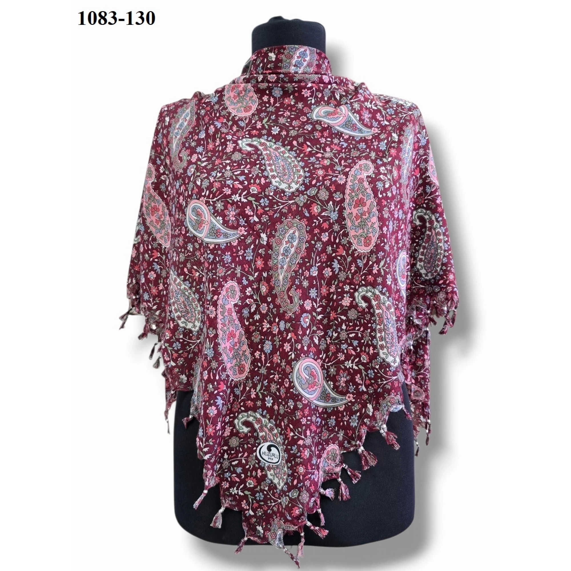 Huzurlu İpek Desenli Sökme Boncuklu Eşarp 1083-130