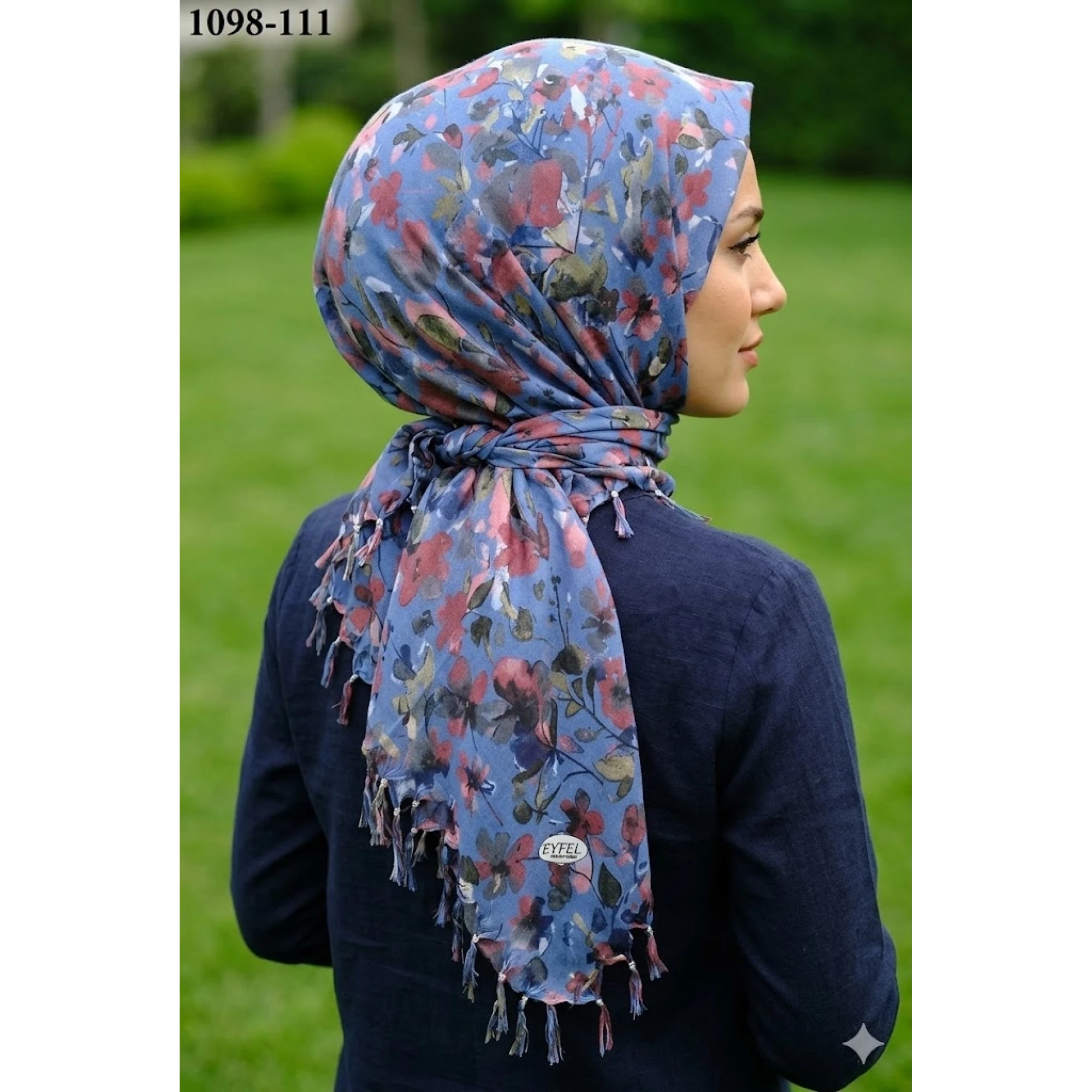 Eyfel Desenli Sökme Boncuklu Eşarp 1098-111