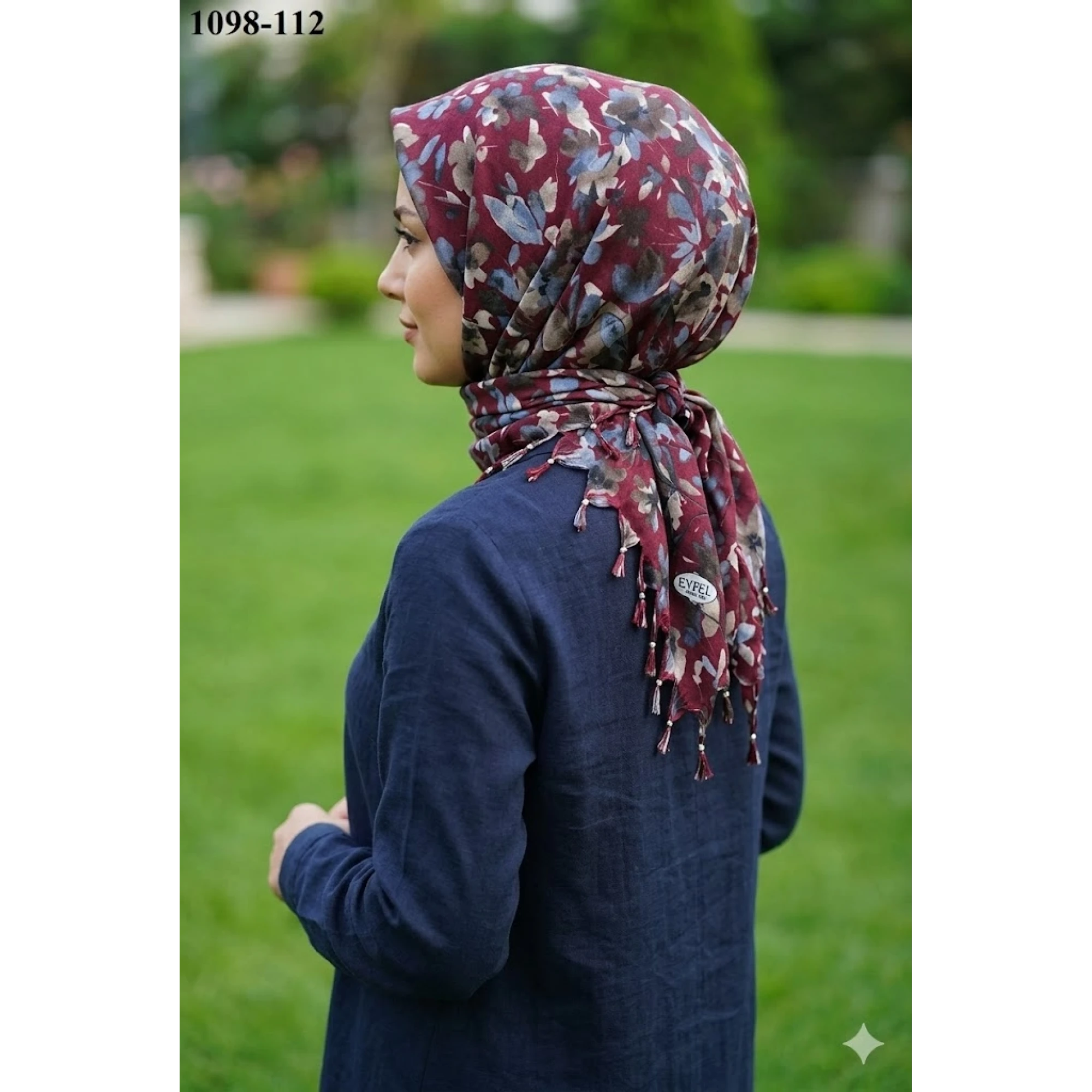 Eyfel Desenli Sökme Boncuklu Eşarp 1098-112