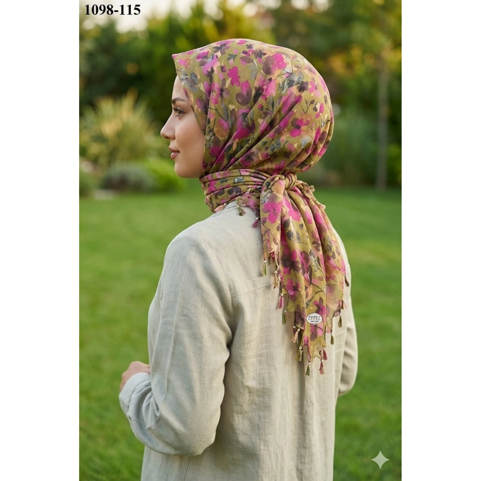 Eyfel Desenli Sökme Boncuklu Eşarp 1098-115