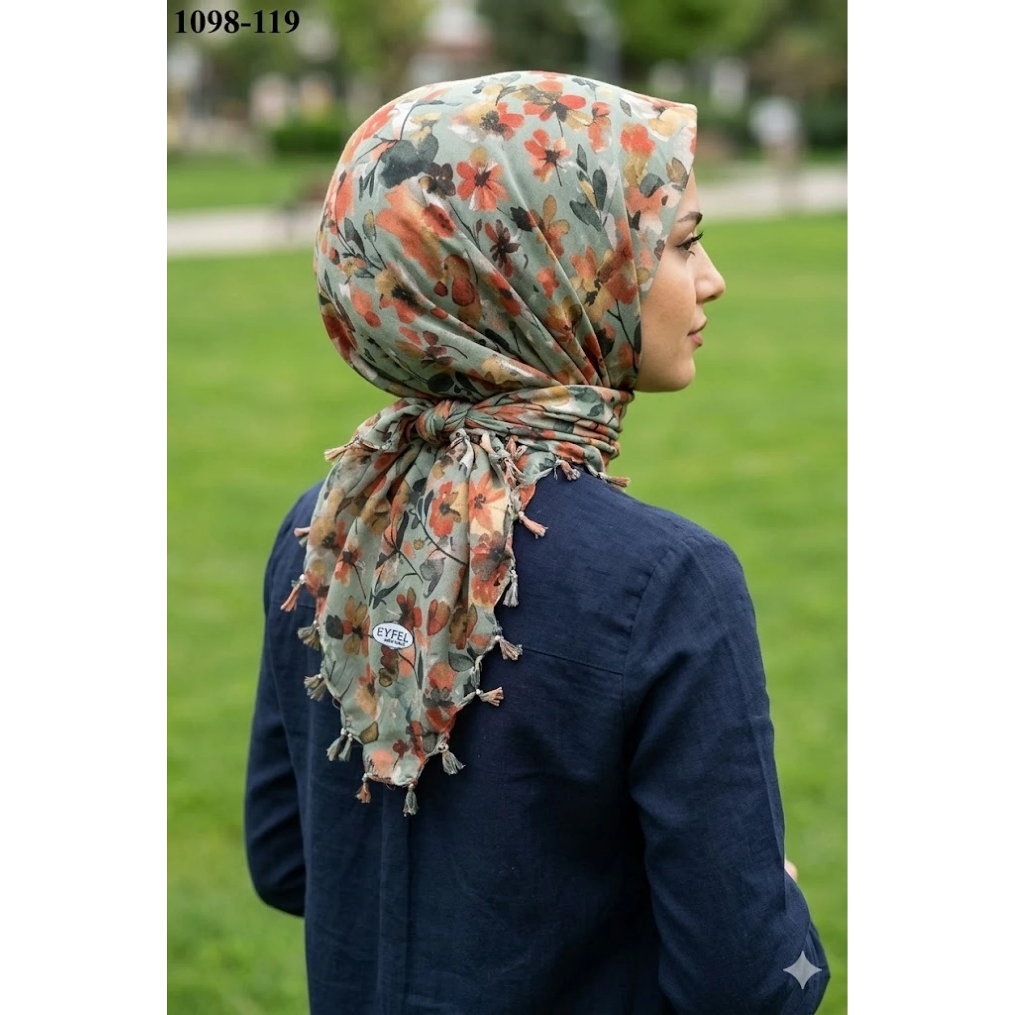 Eyfel Desenli Sökme Boncuklu Eşarp 1098-119