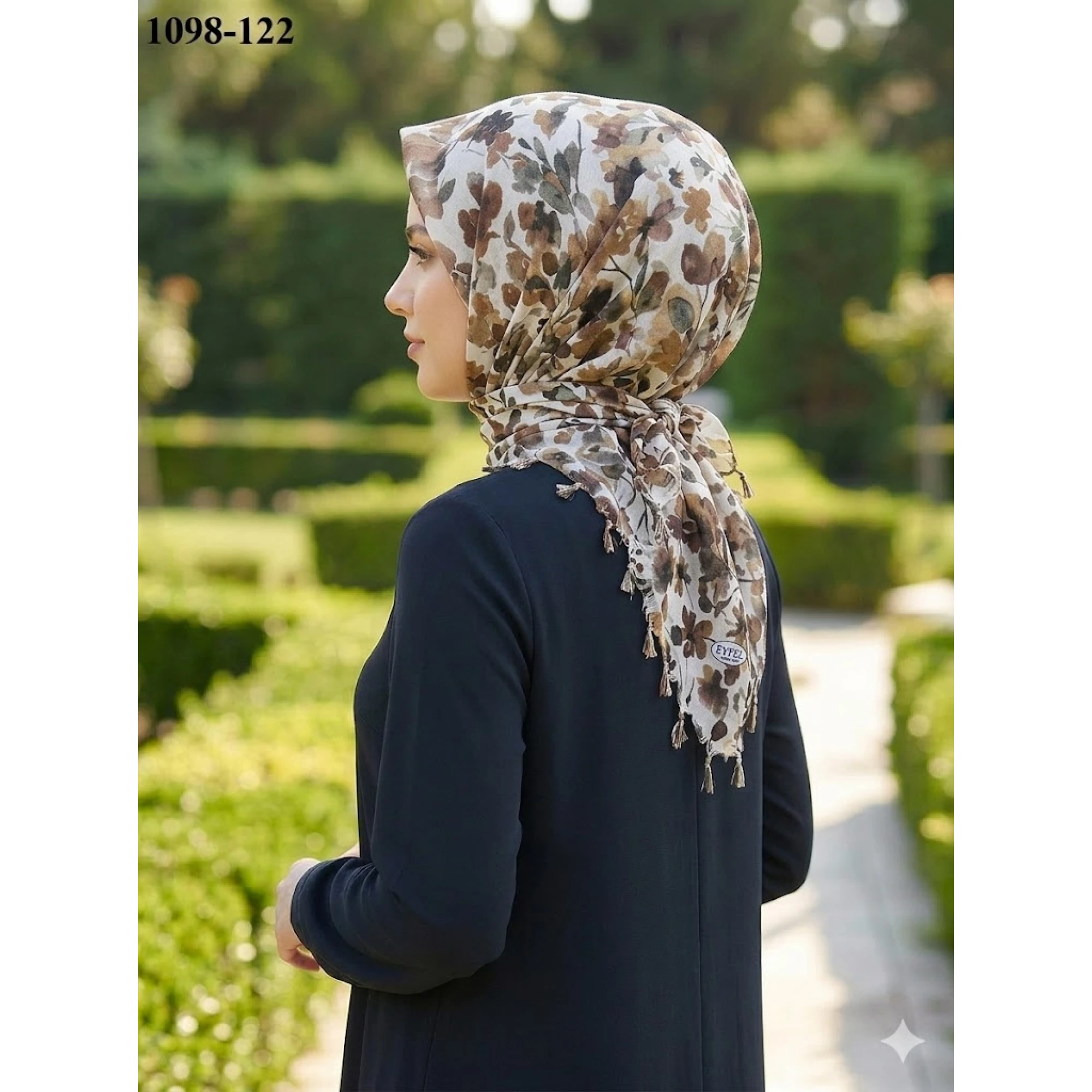Eyfel Desenli Sökme Boncuklu Eşarp 1098-122