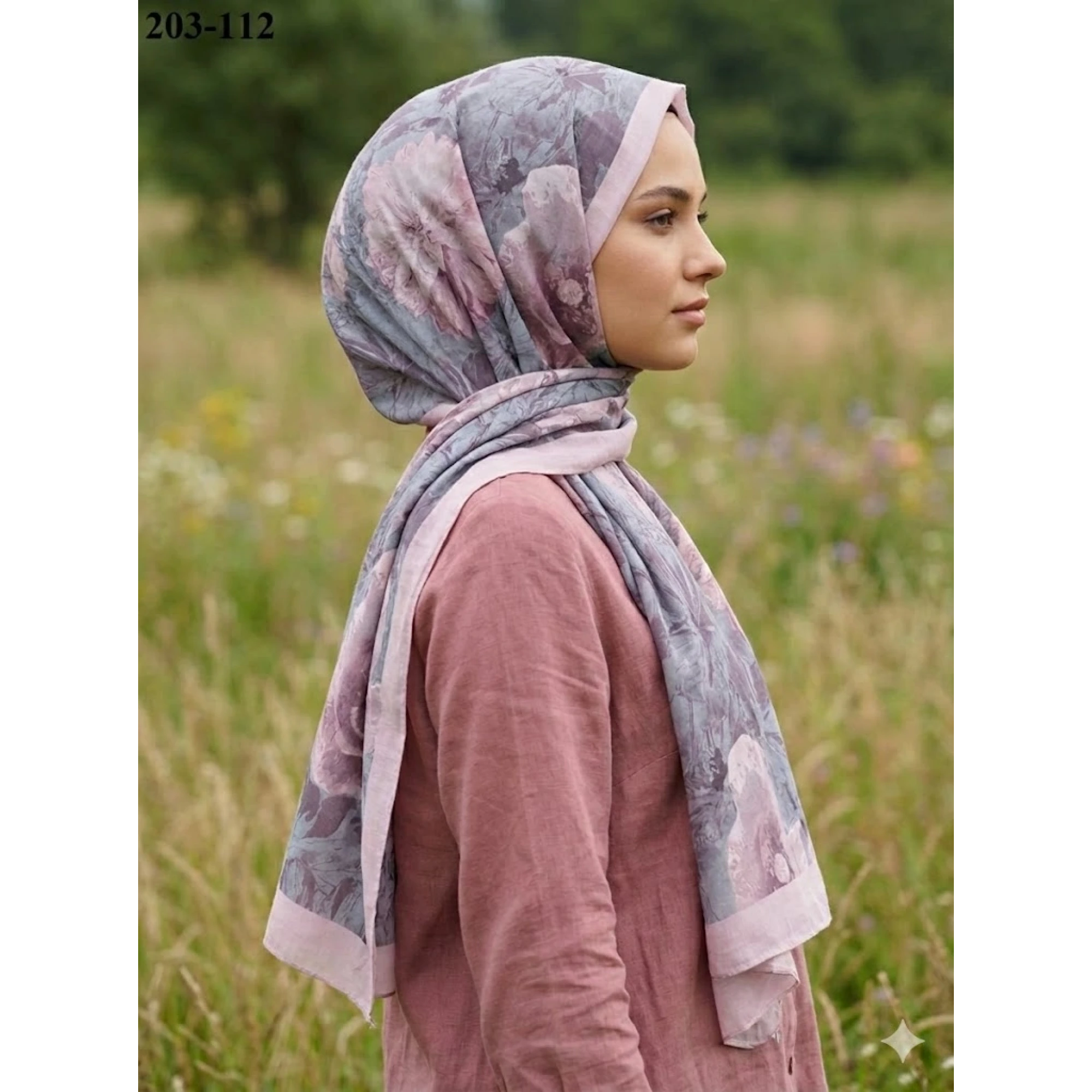 Moon Scarf Bambu Kraş Pamuk Şal (Pudra) 203-112