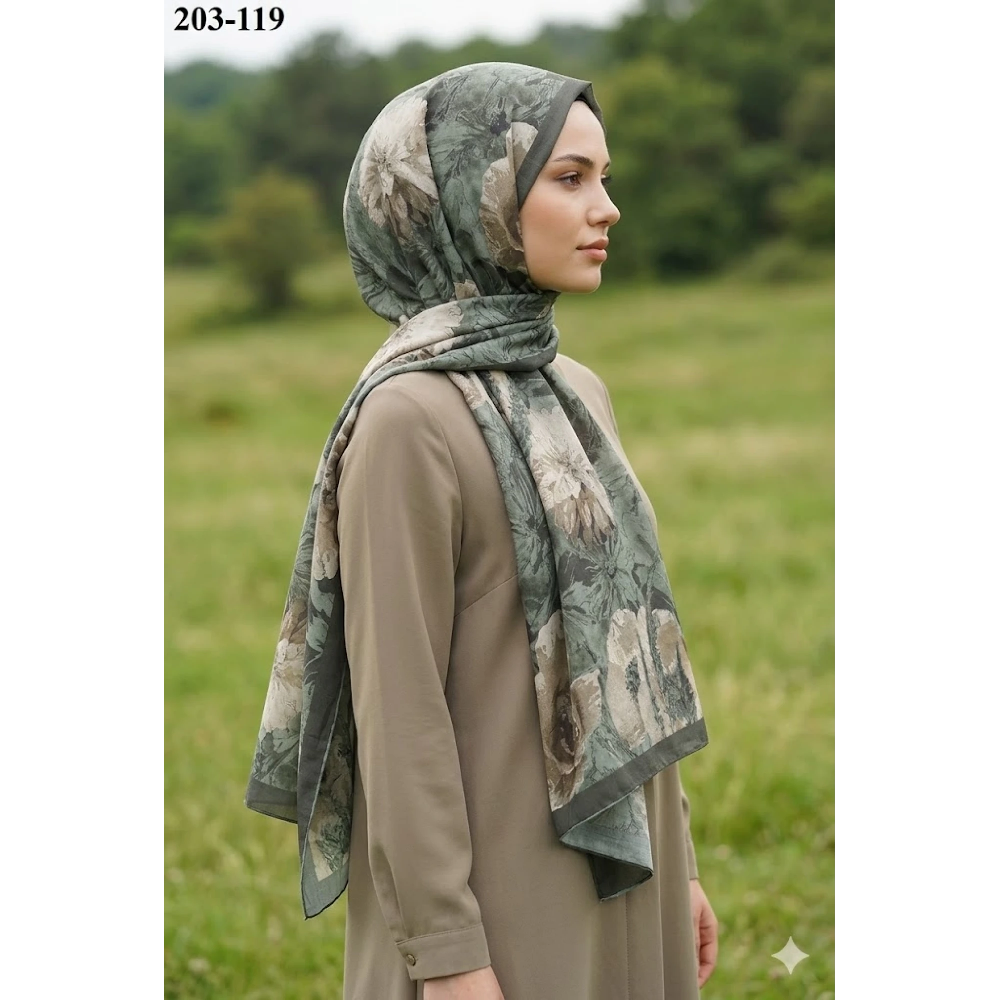 Moon Scarf Bambu Kraş Pamuk Şal (Haki) 203-119