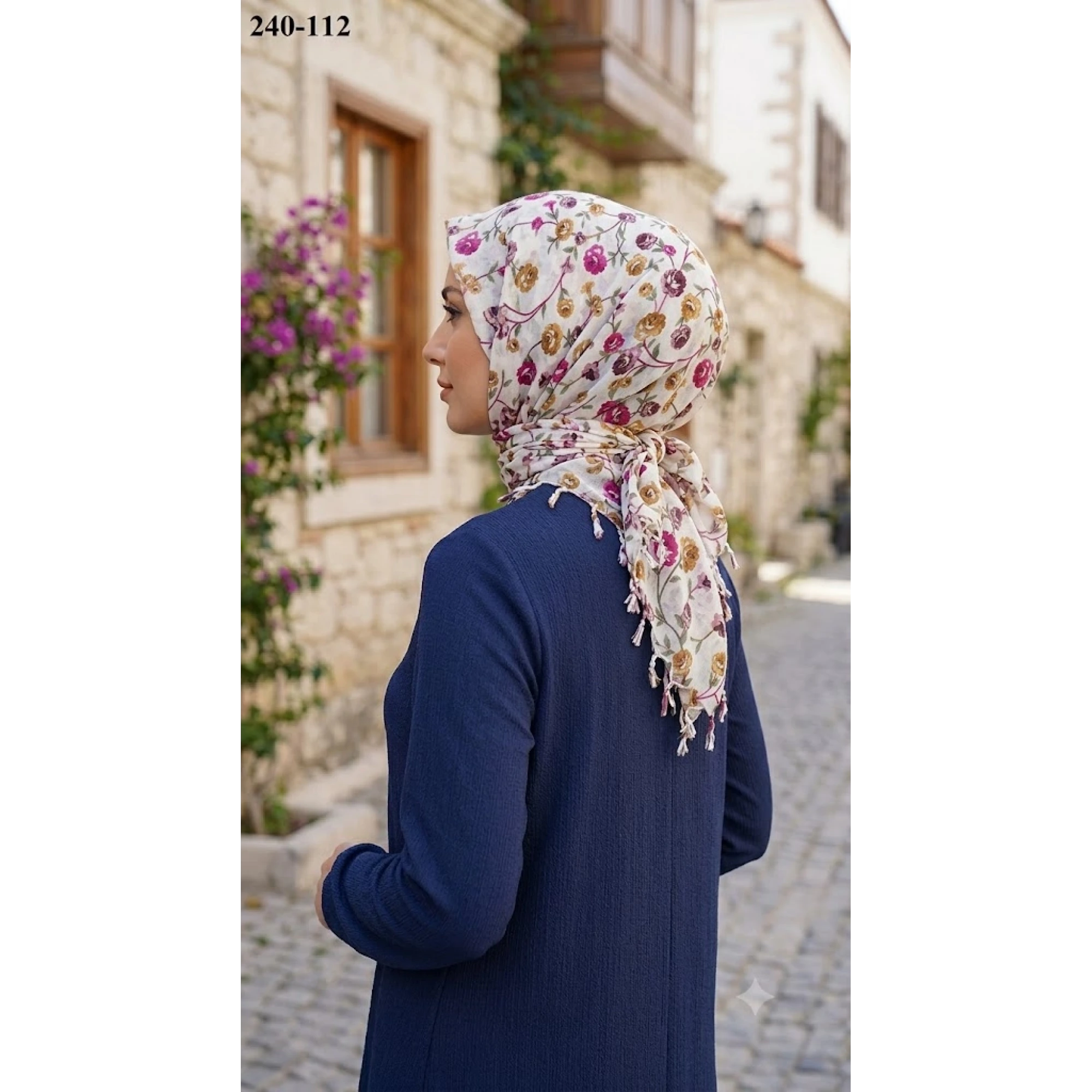 Dolce Life Desenli Sökme Boncuklu Eşarp 240-112