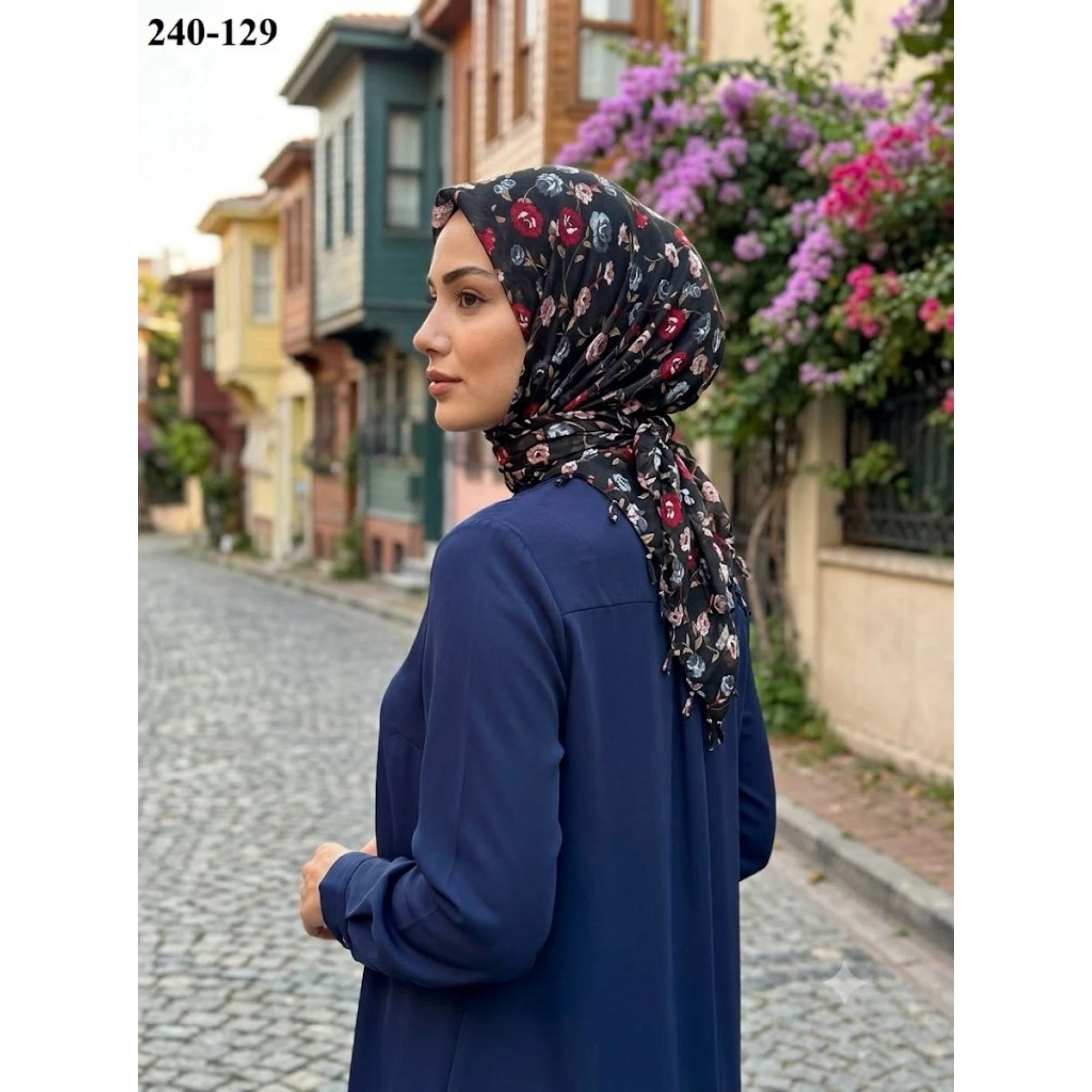 Dolce Life Desenli Sökme Boncuklu Eşarp 240-129