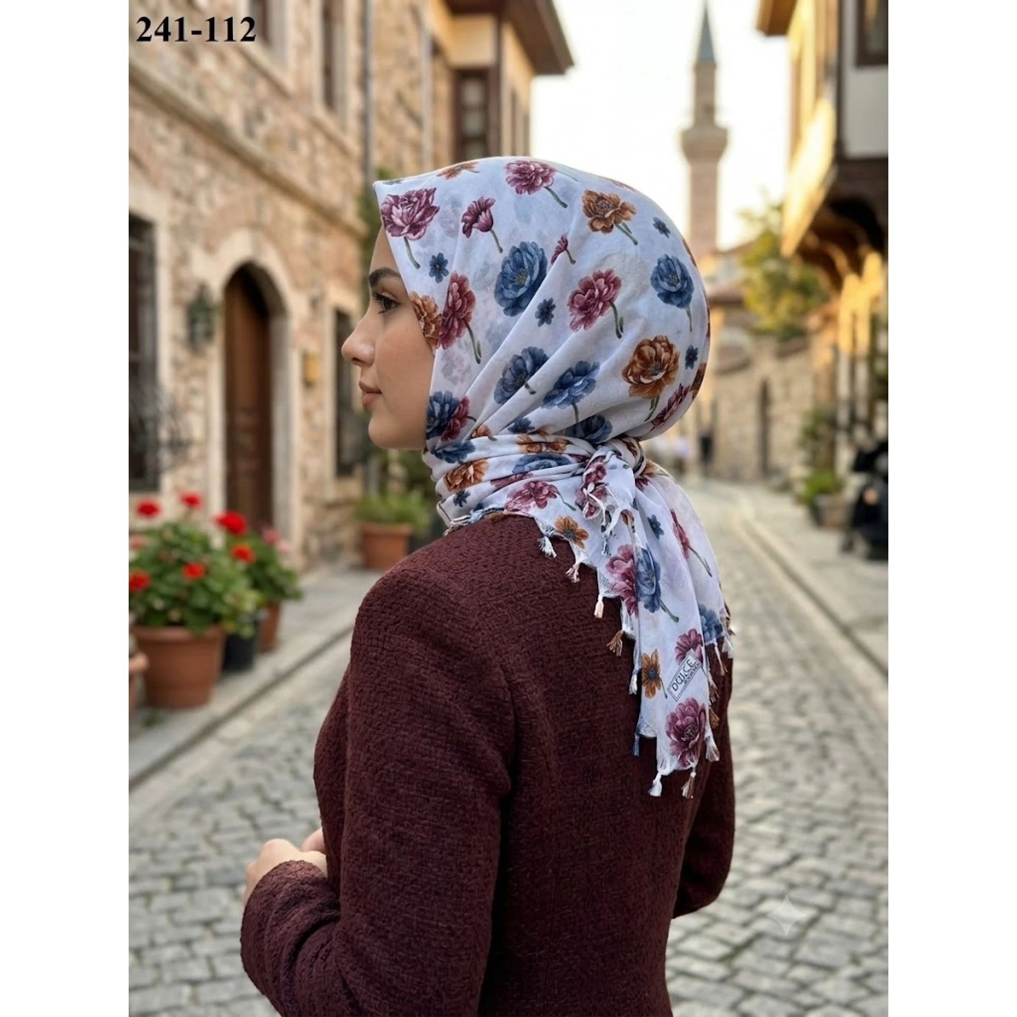 Dolce Life Desenli Sökme Boncuklu Eşarp 241-112