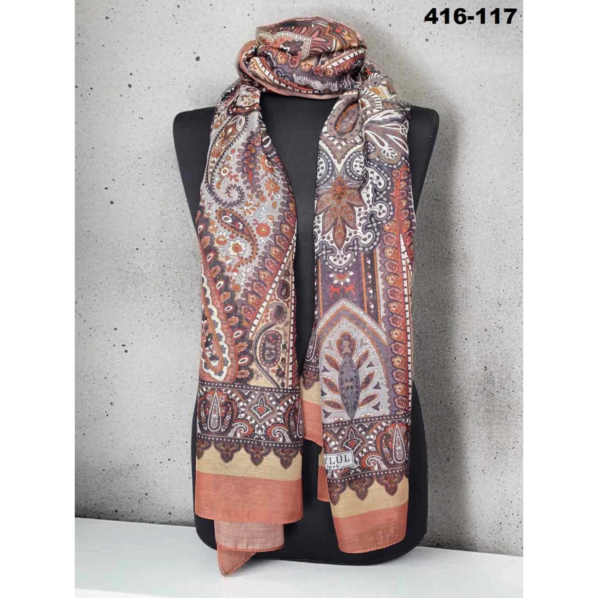 Eylül İpek Etnik Desen Soft Şal 416-117