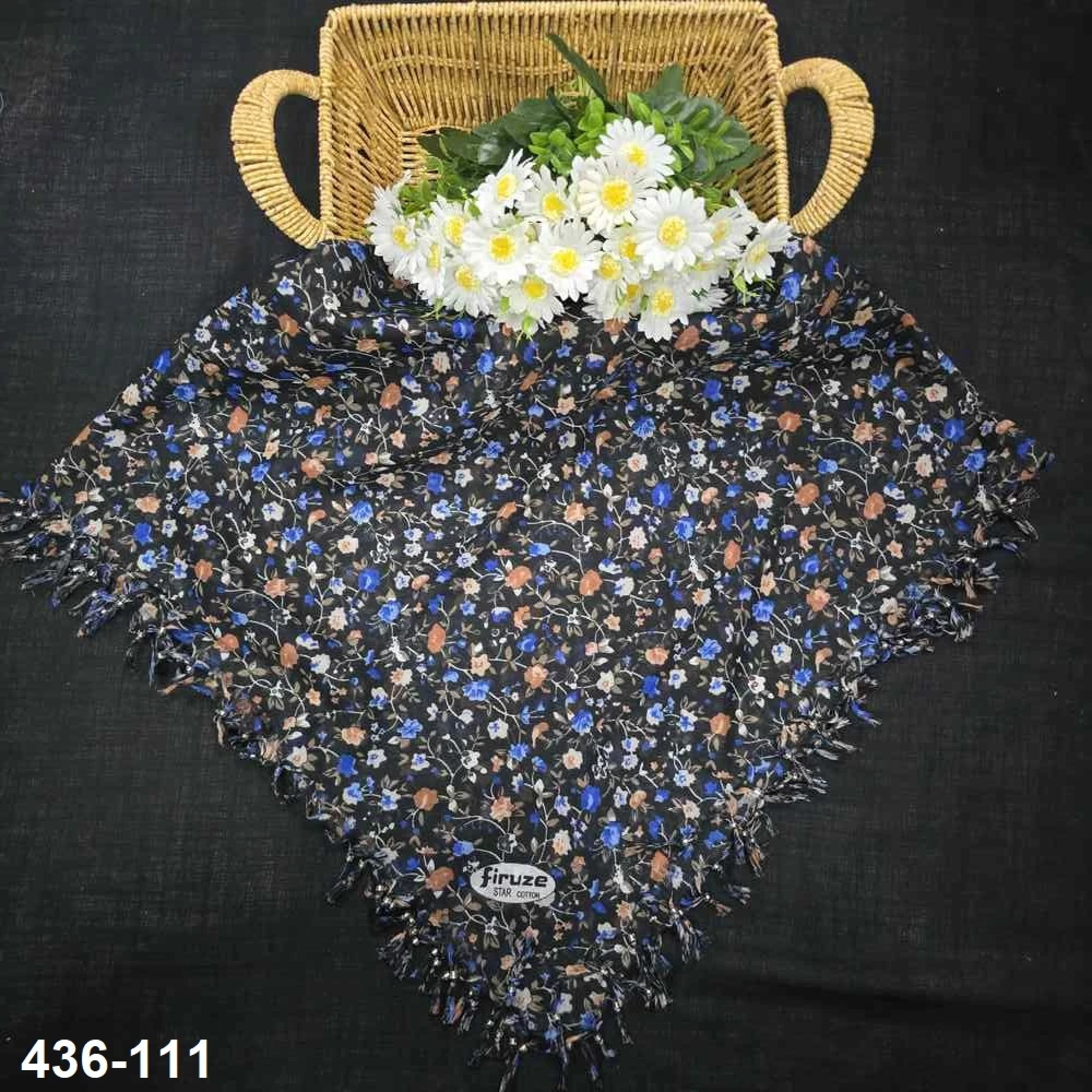 Firuze Desenli Sökme Boncuklu Eşarp 436-111