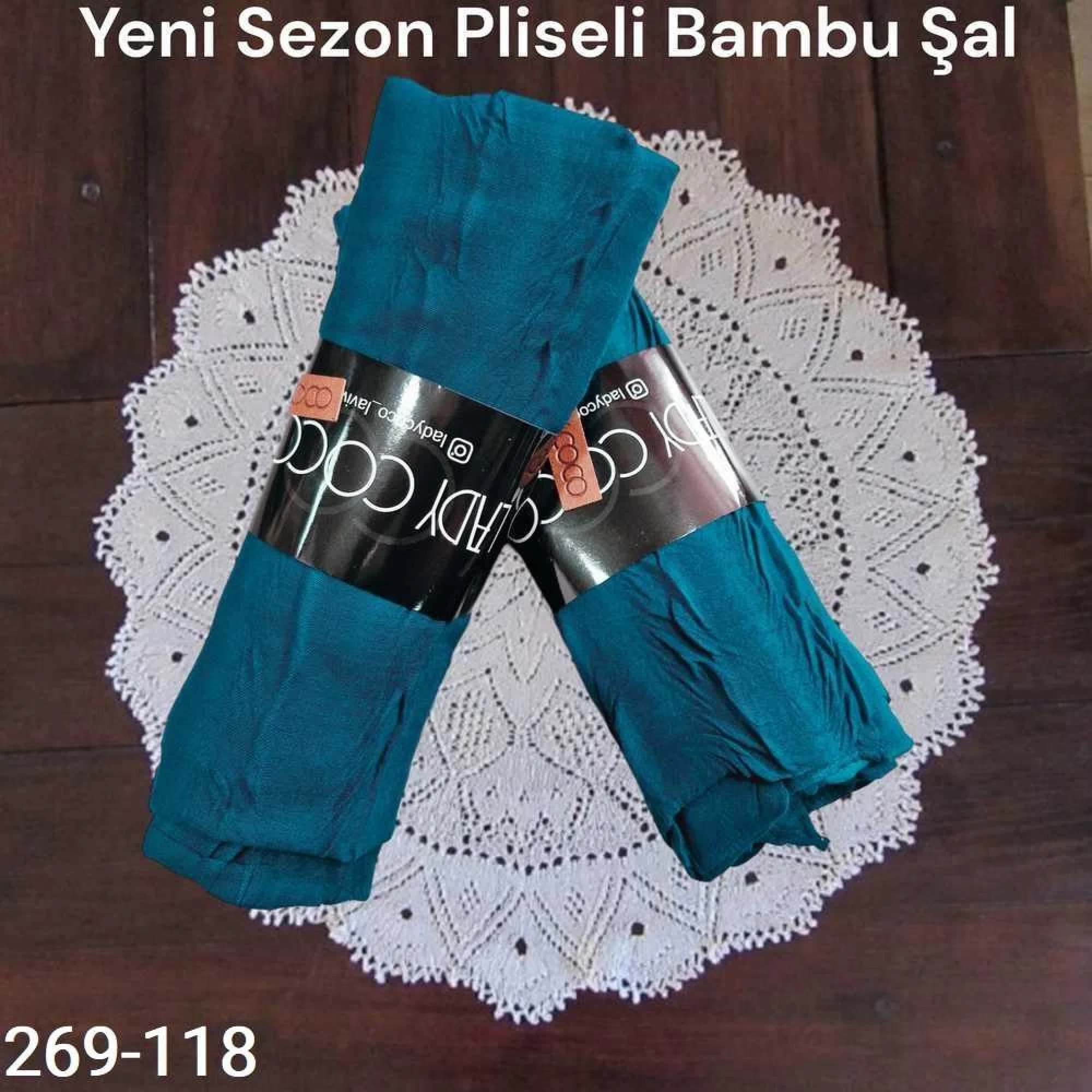 Lady Coco Pliseli Bambu Şal 269-118 (petrol mavisi)