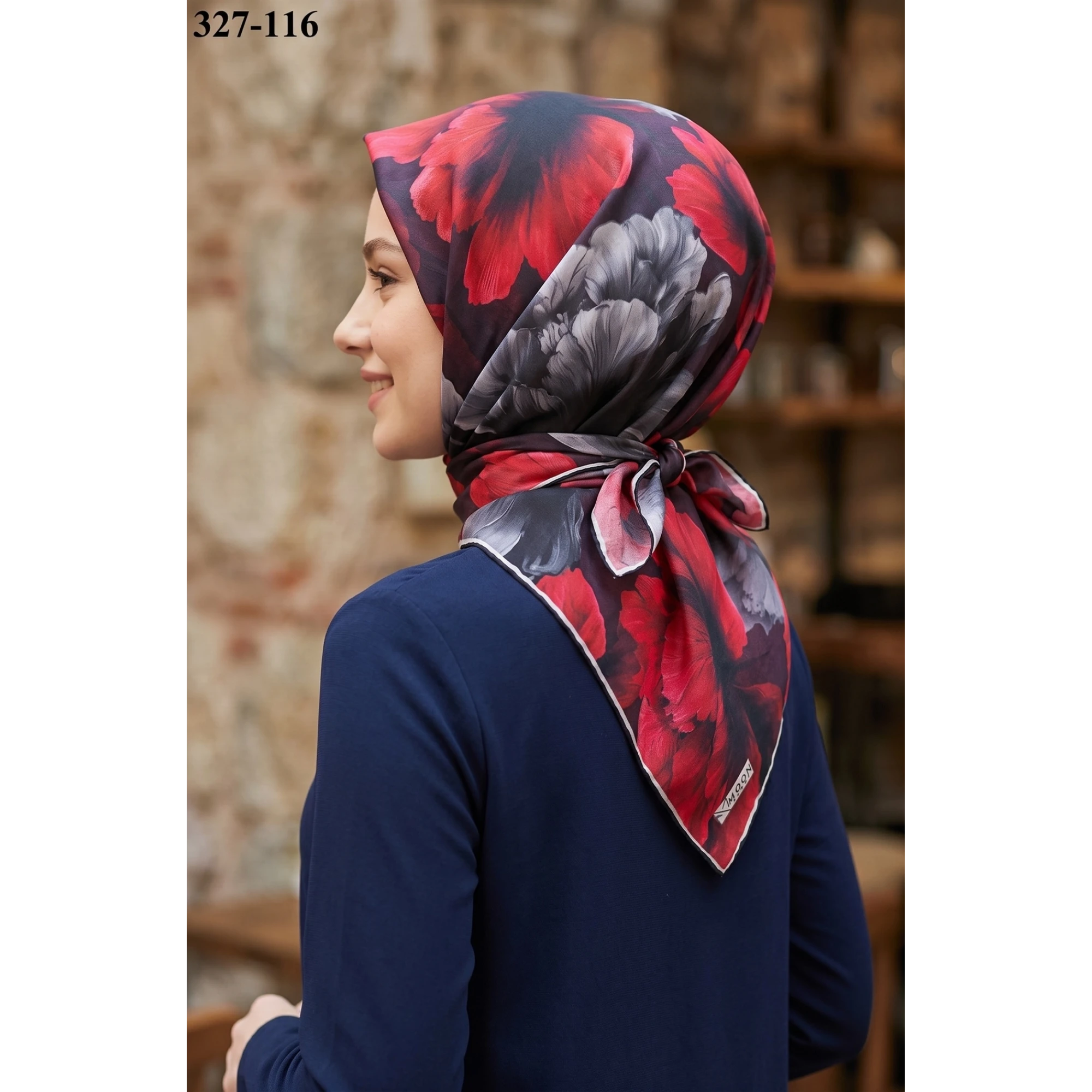 MoonScarf Soft Pamuk Eşarp (Siyah Kırmızı) 327-116