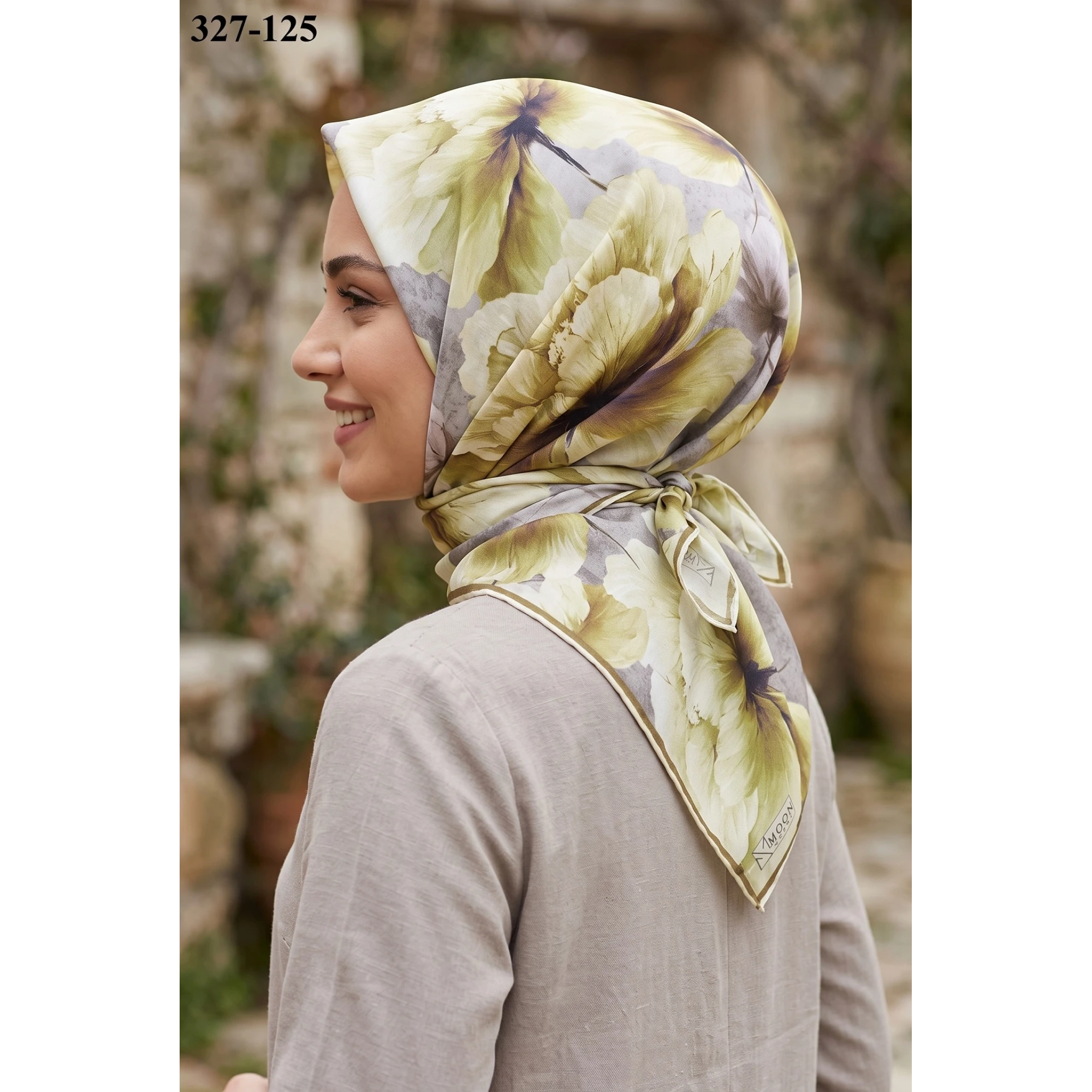 MoonScarf Soft Pamuk Eşarp (Gri - A. Yeşil) 327-125