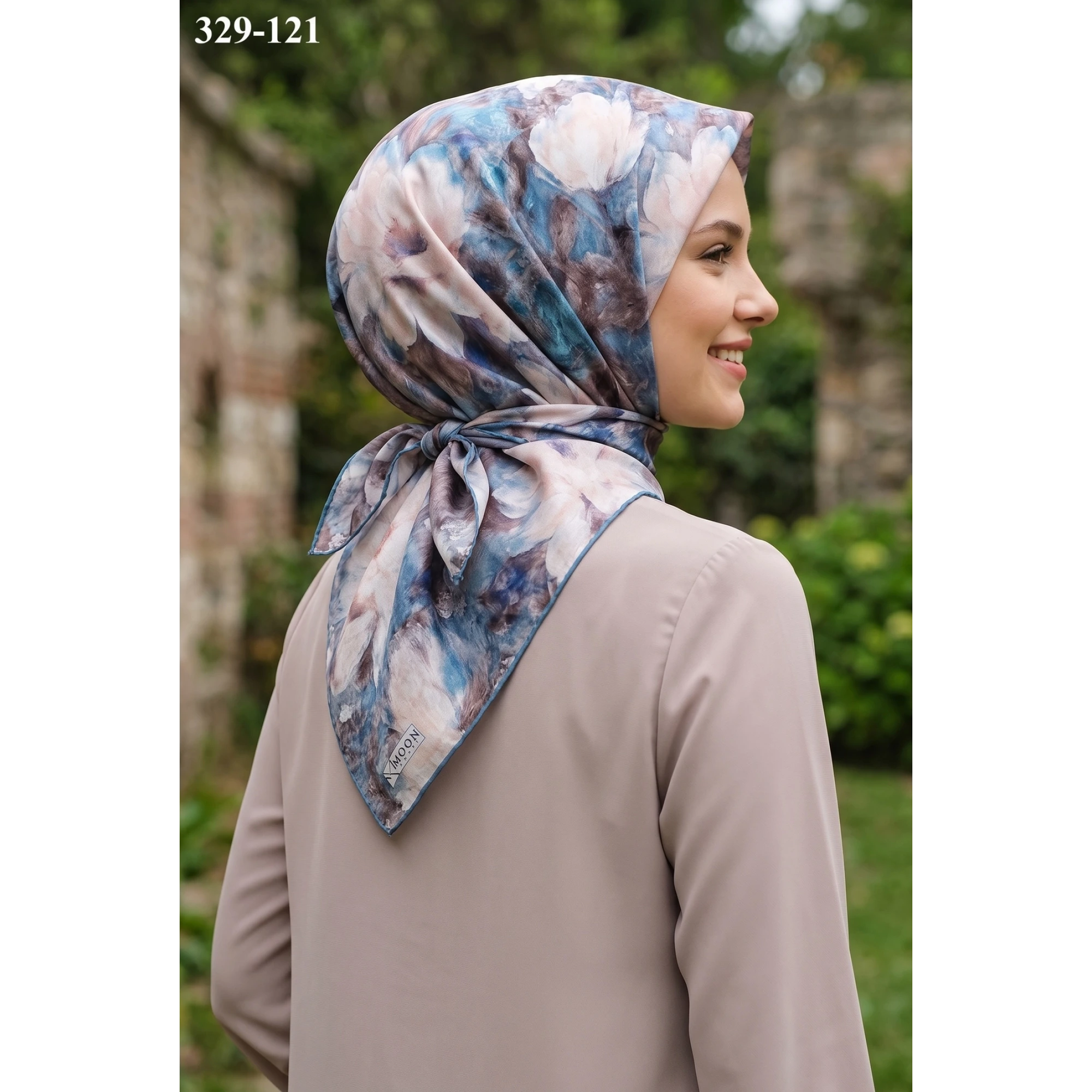 MoonScarf Soft Pamuk Eşarp (Kahve Mavi) 329-121