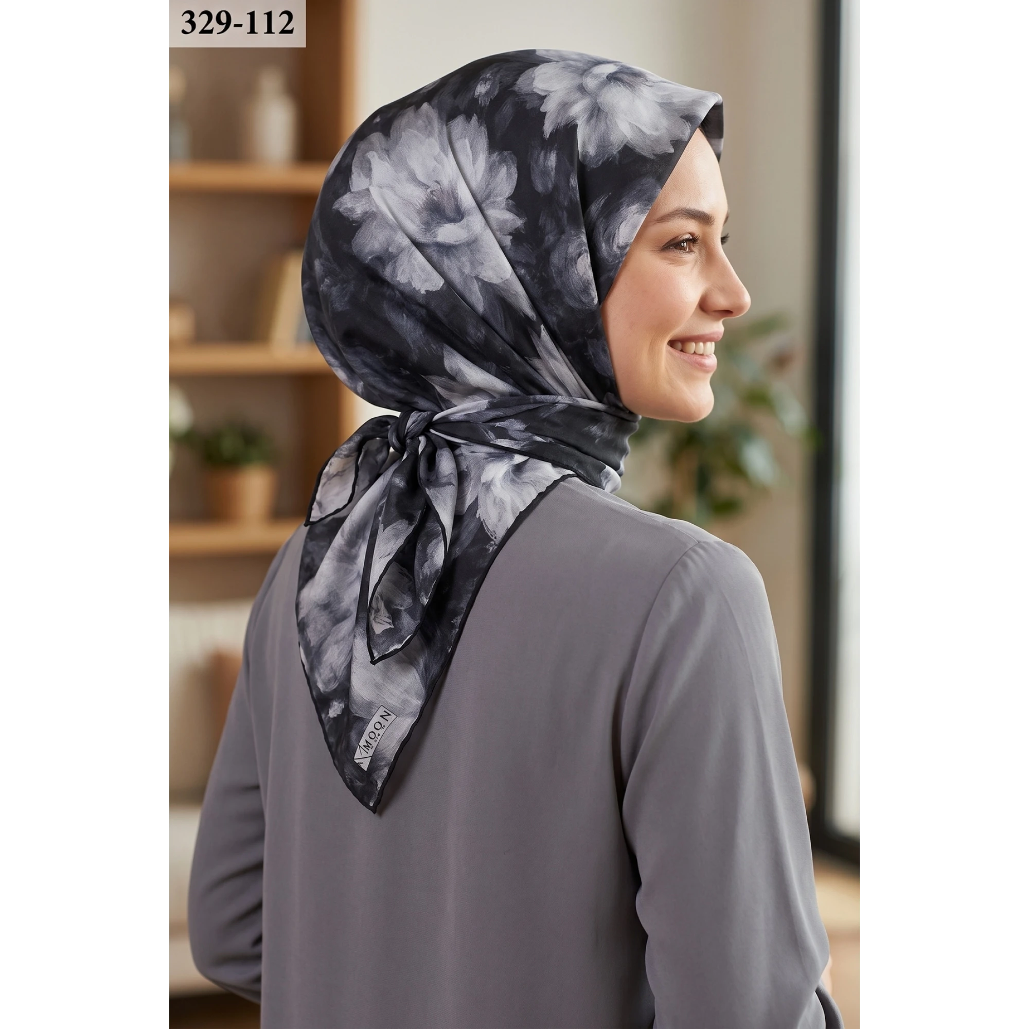 MoonScarf Soft Pamuk Eşarp (Siyah Gri) 329-112