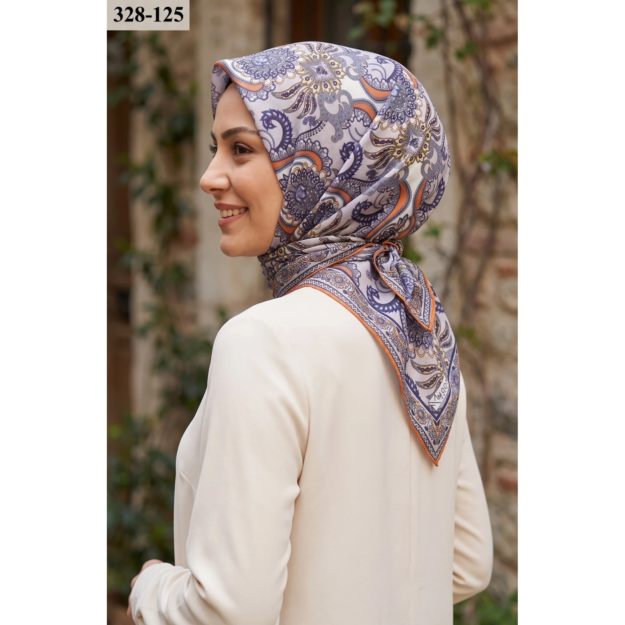 MoonScarf Soft Pamuk Eşarp (Turuncu - Gri) 328-125