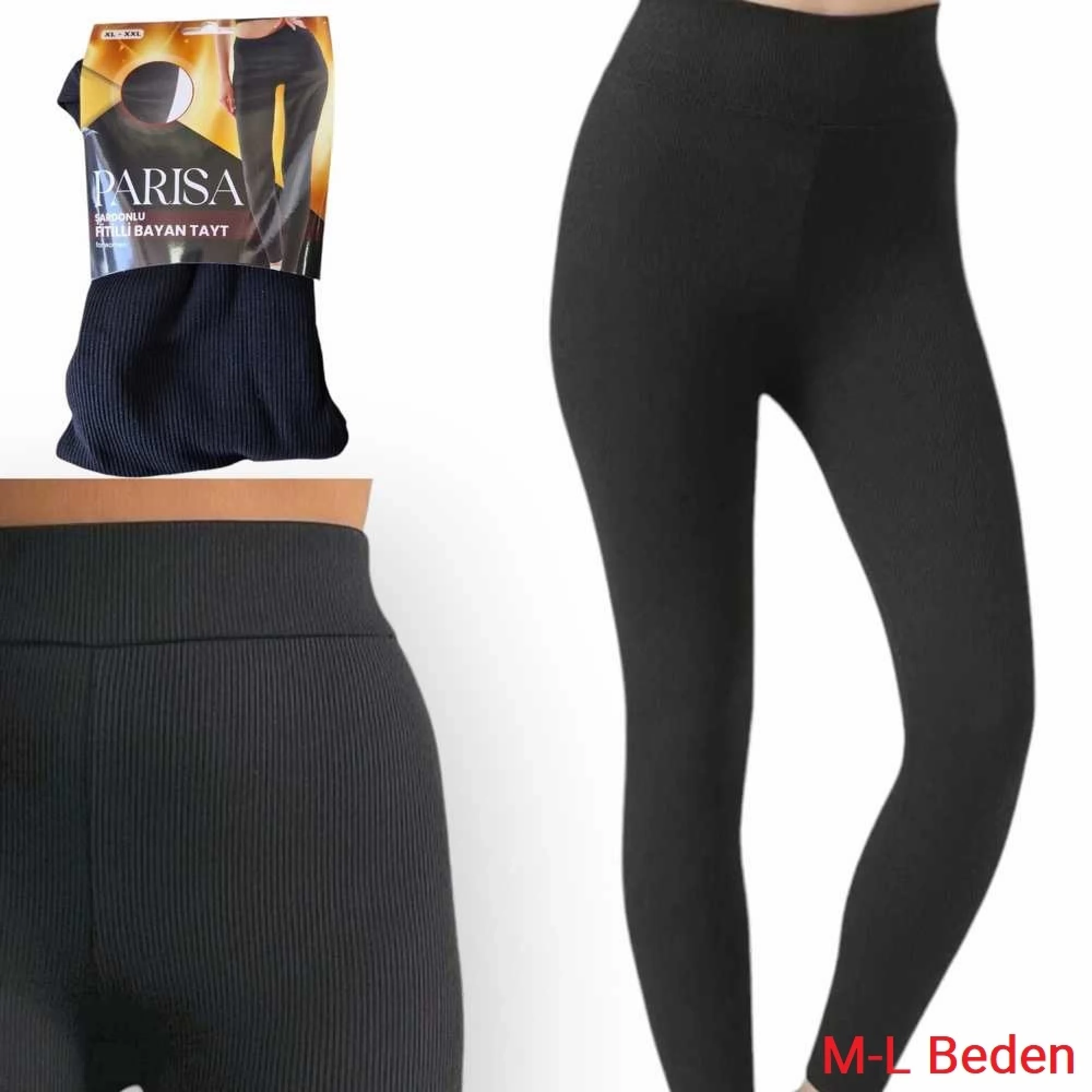 Parisa Fitilli Şardonlu Kışlık Bayan Tayt M-L Beden Siyah