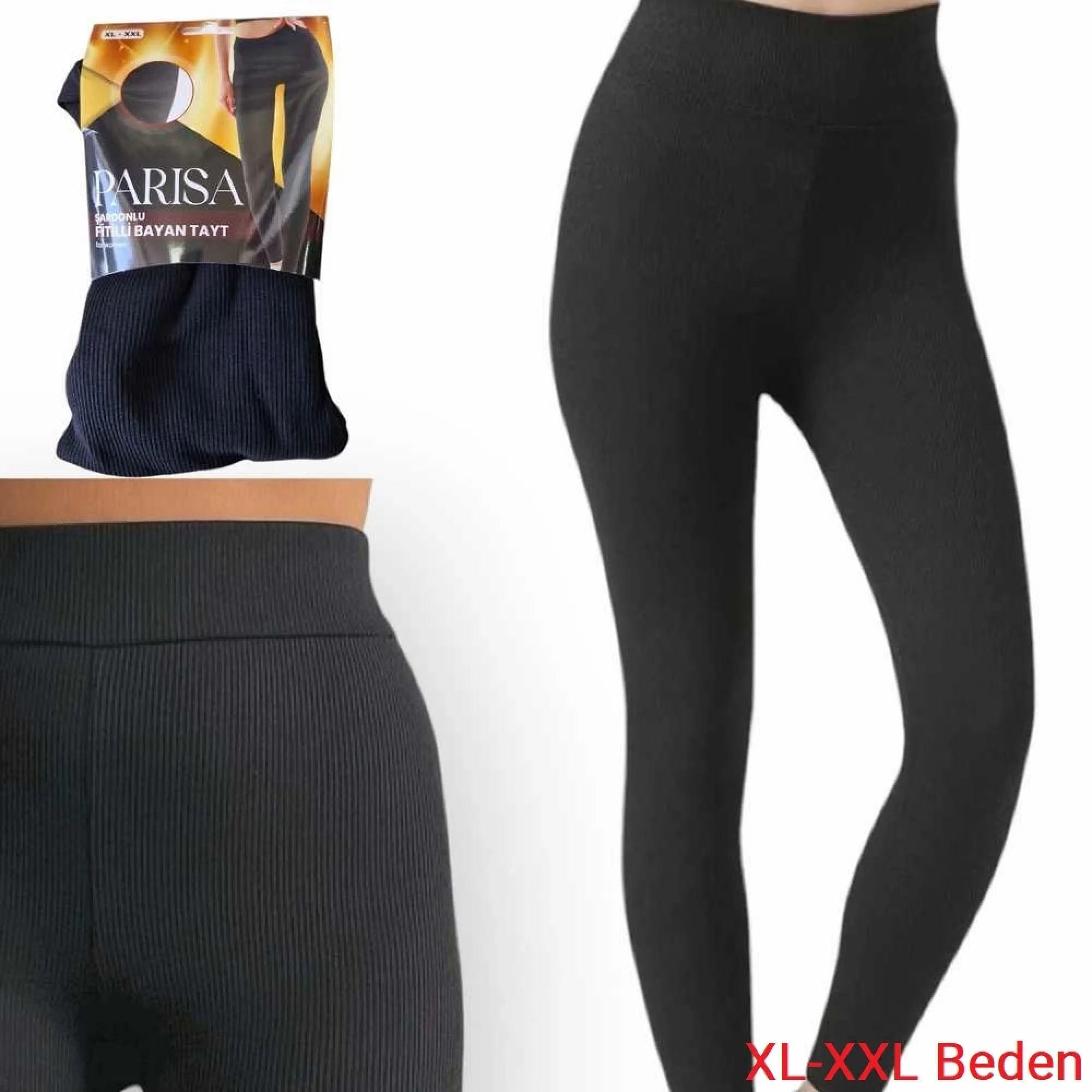 Parisa Fitilli Şardonlu Kışlık Bayan Tayt XL-XXL Beden Siyah