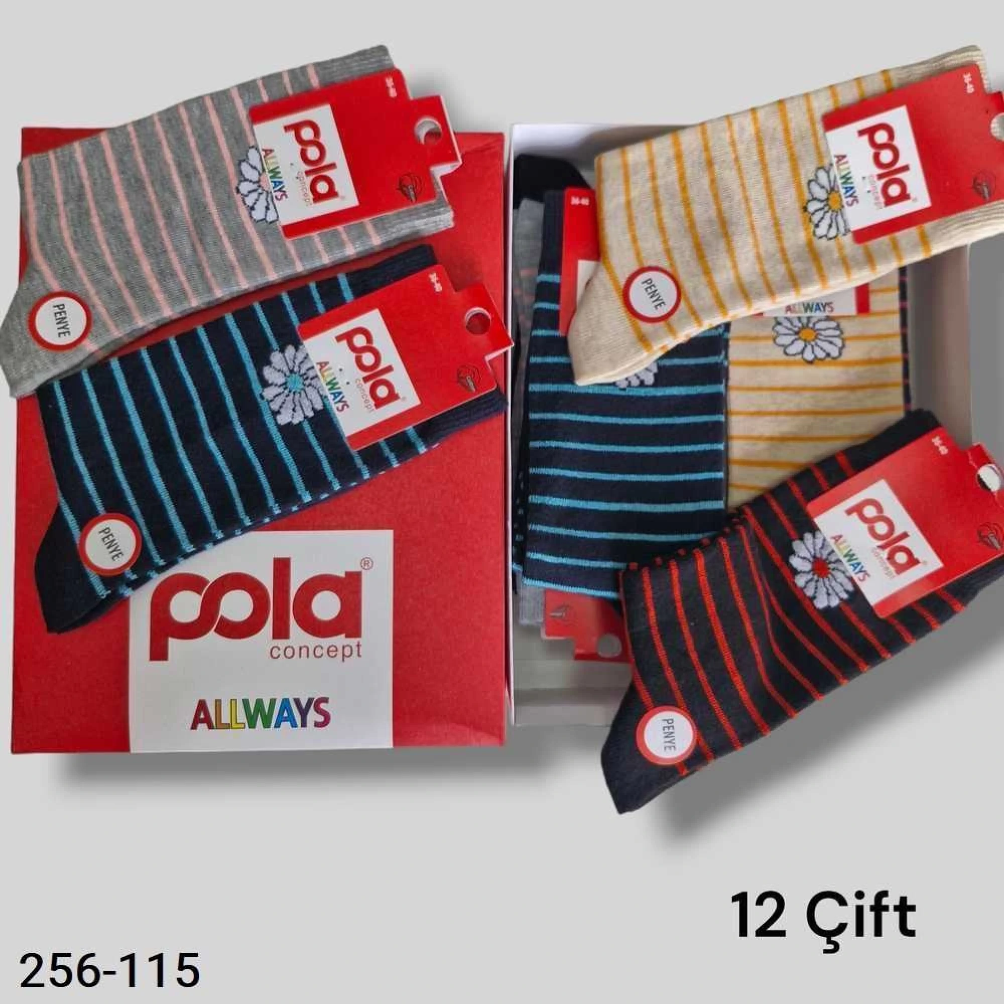 Pola Penye Dikişsiz Bayan Soket Çorap (12 Çift ) 256-115
