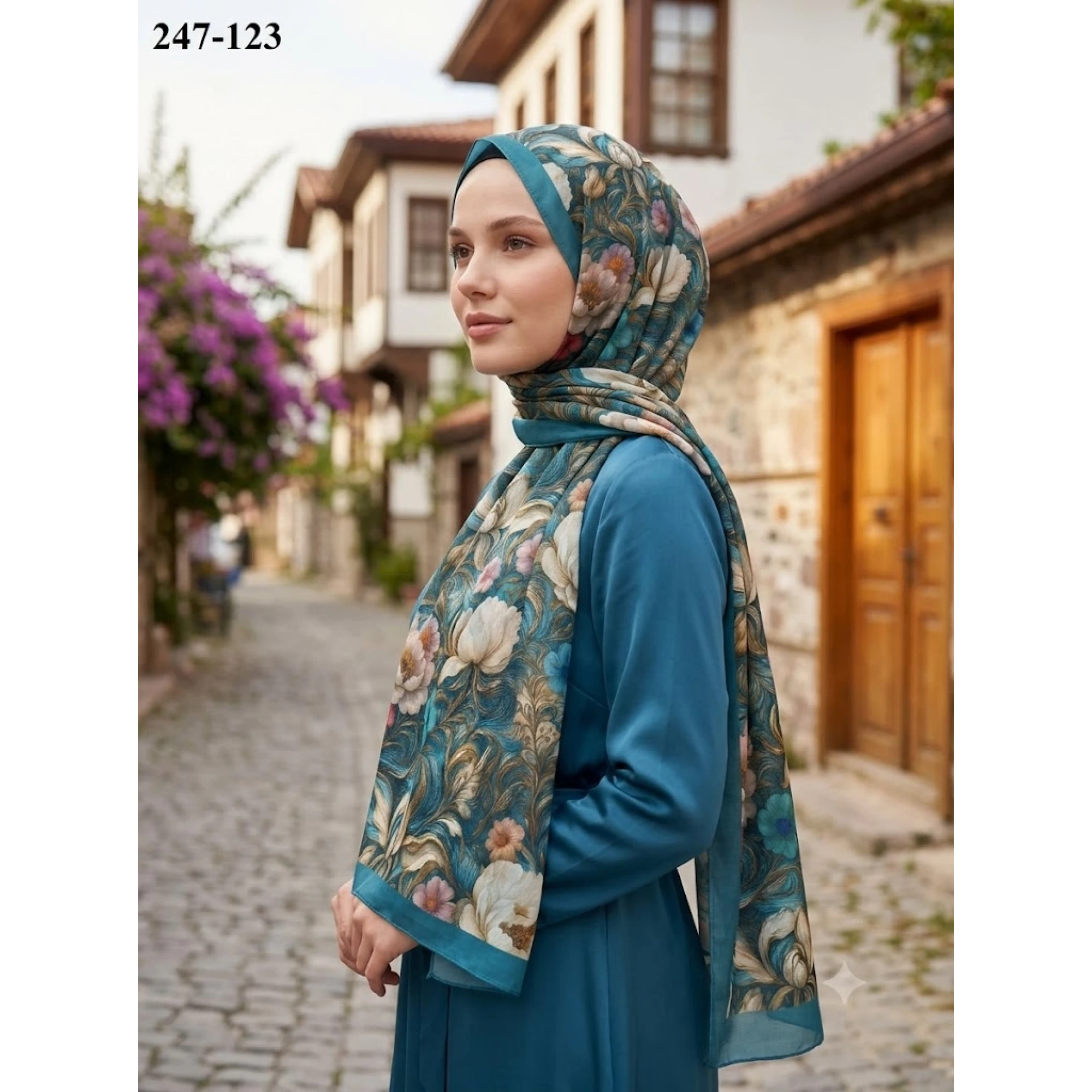 Sharell Fransız İpeği Şal (Koyu Turkuaz) 247-123
