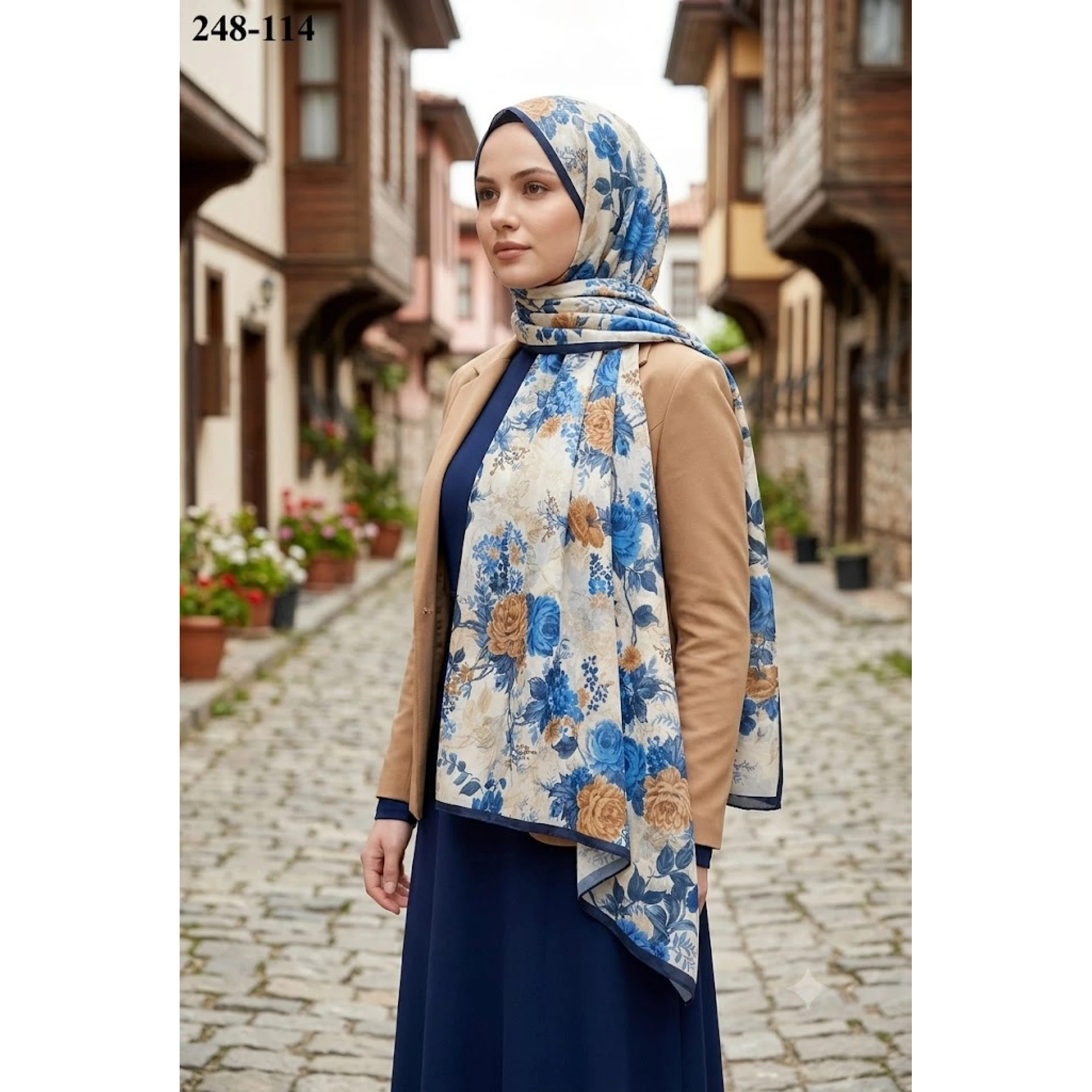 Sharell Fransız İpeği Şal (Lacivert) 248-114