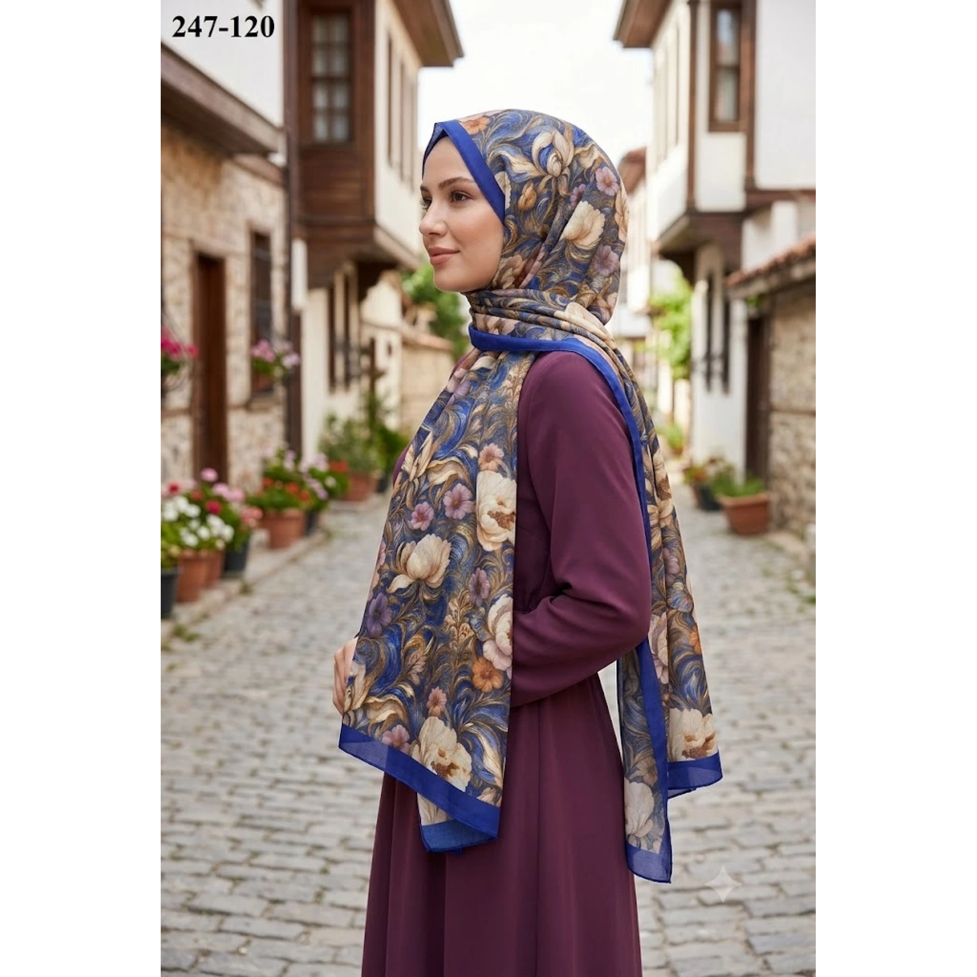 Sharell Fransız İpeği Şal (Saks Mavisi) 247-120