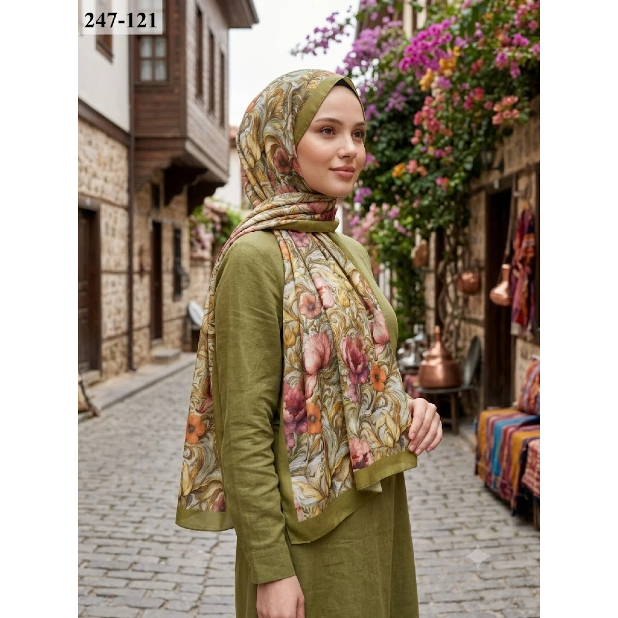 Sharell Fransız İpeği Şal (Yağ Yeşili) 247-121