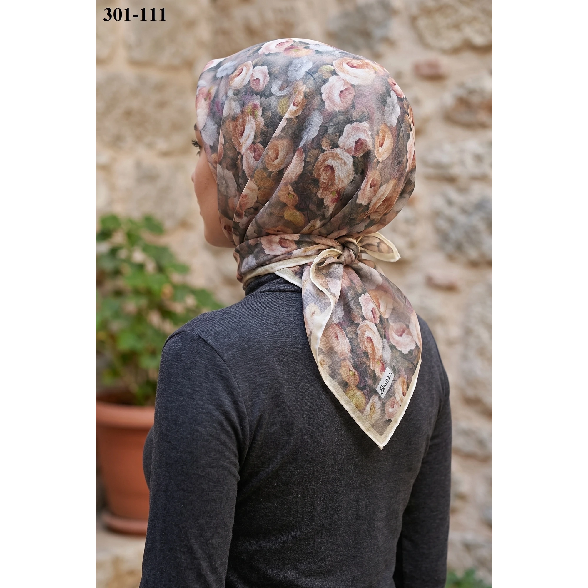 Sharell Gül Desenli Soft Pamuk Eşarp 301-111