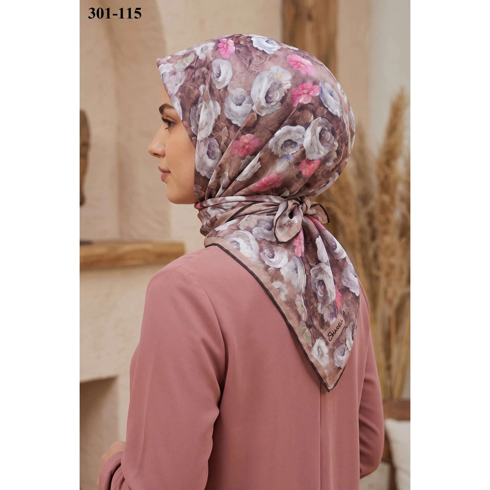 Sharell Gül Desenli Soft Pamuk Eşarp 301-115