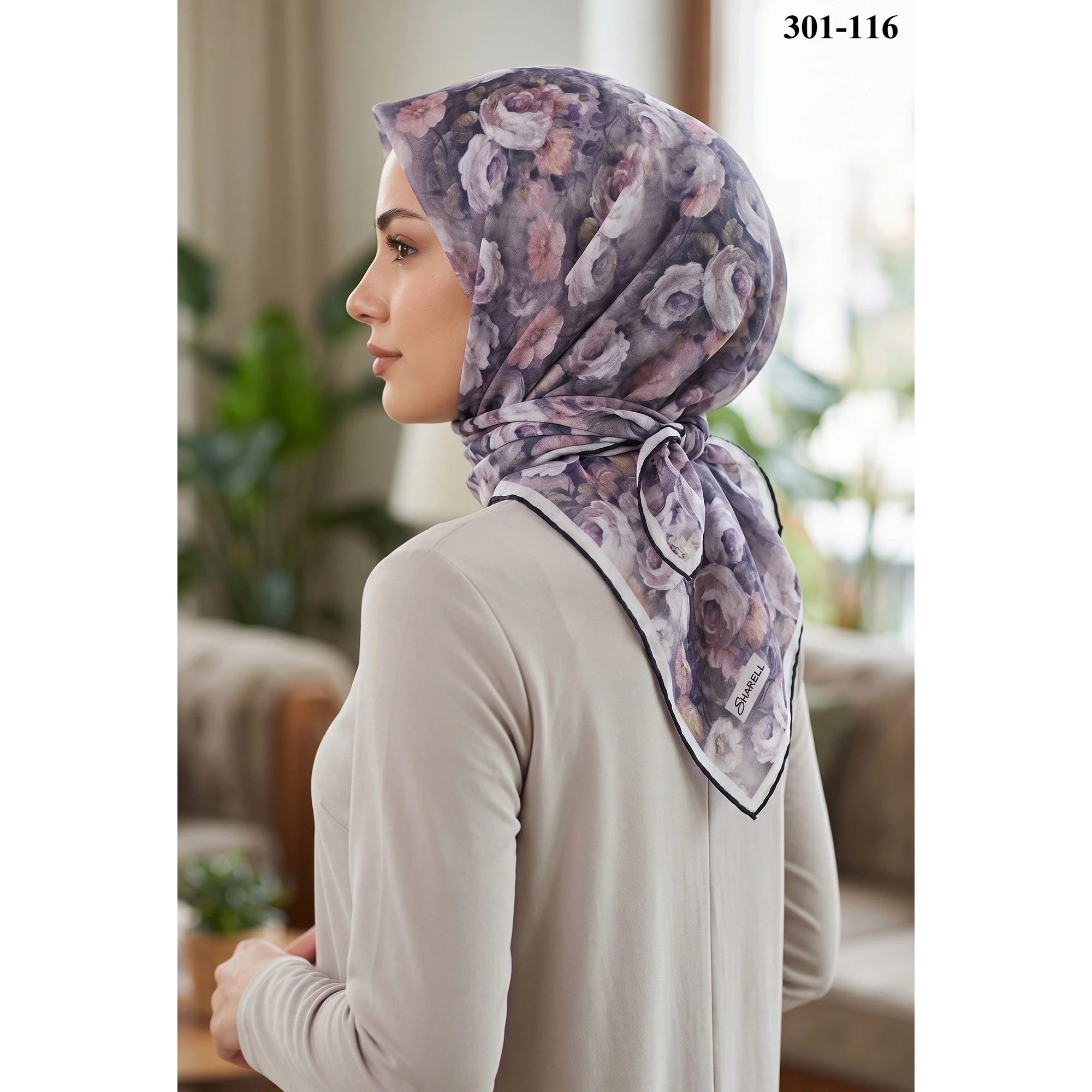 Sharell Gül Desenli Soft Pamuk Eşarp 301-116