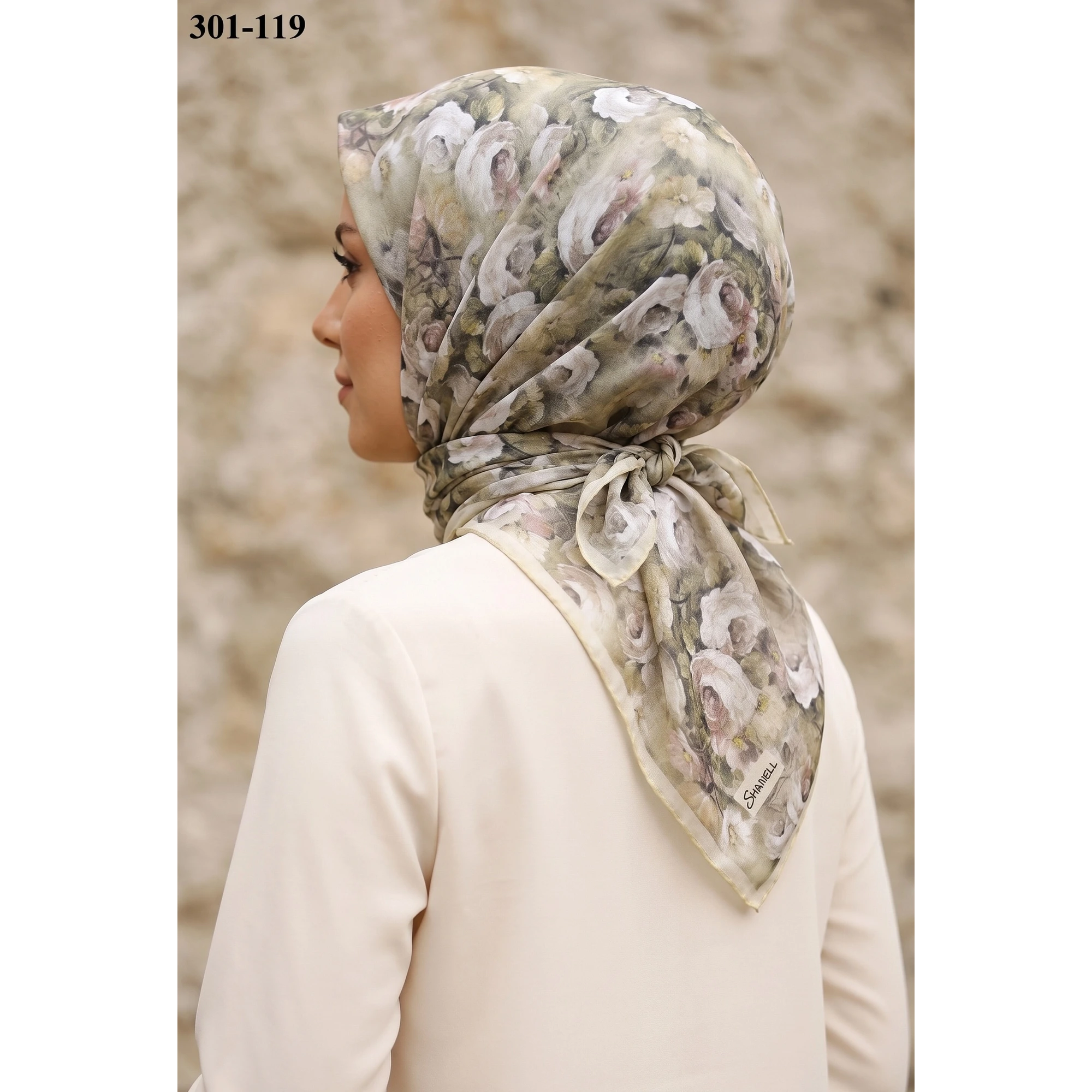 Sharell Gül Desenli Soft Pamuk Eşarp 301-119