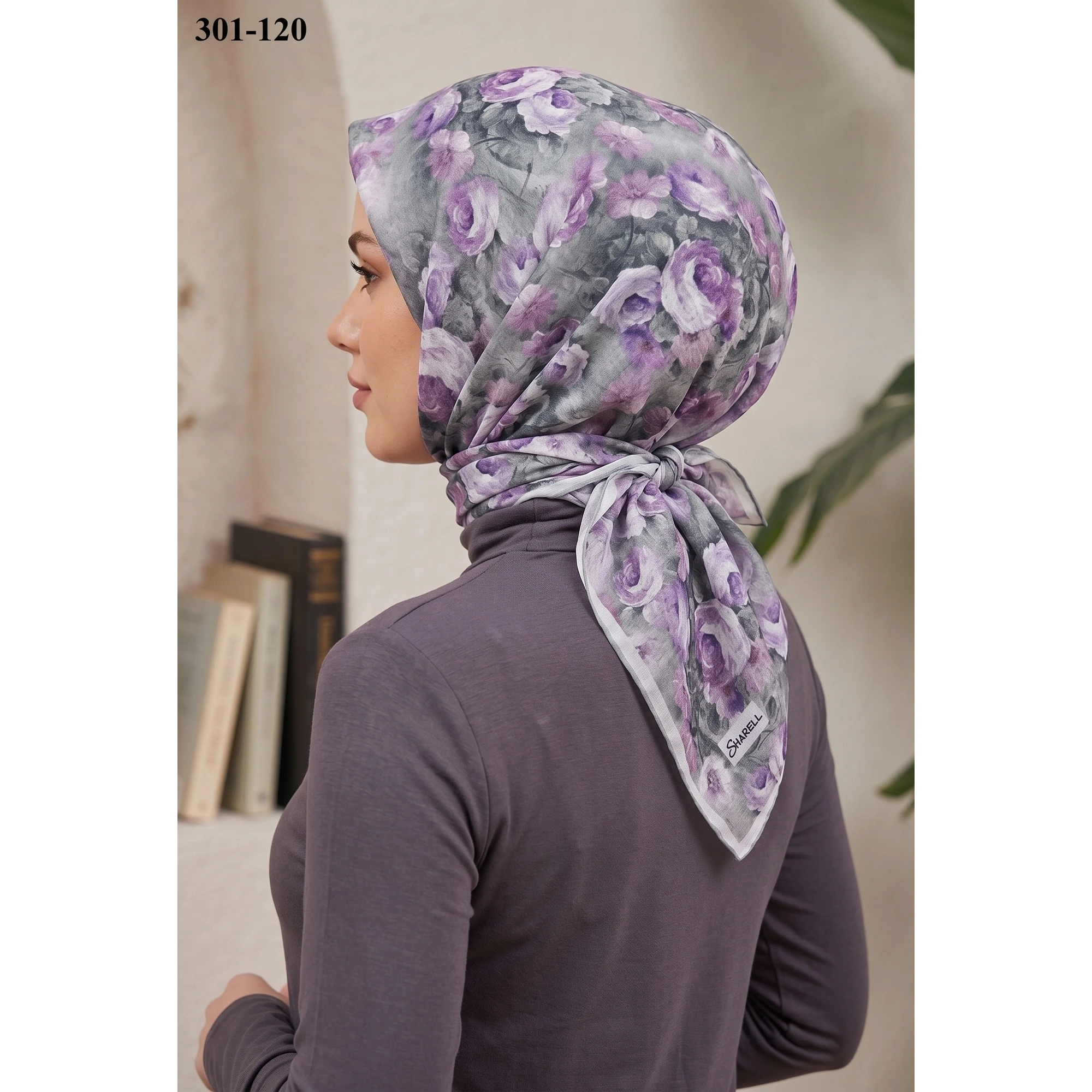 Sharell Gül Desenli Soft Pamuk Eşarp 301-120